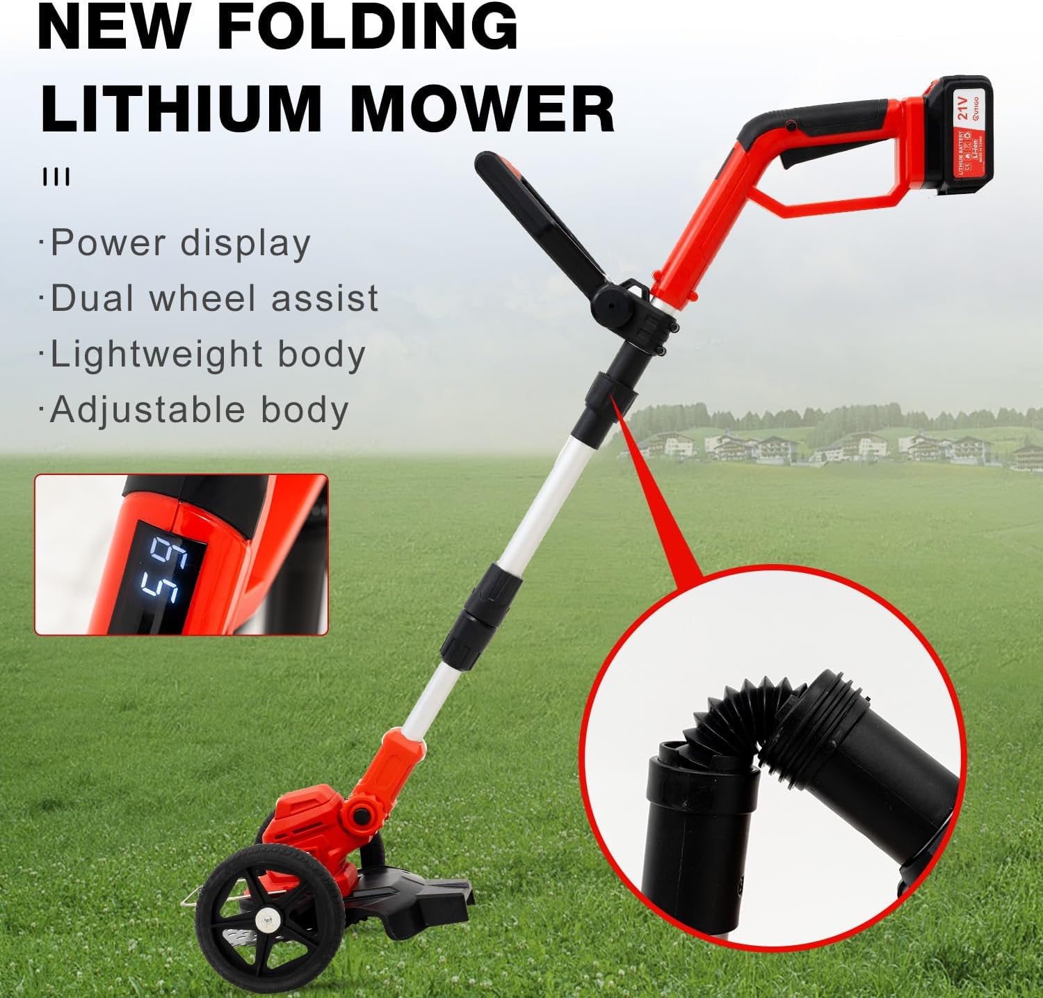 Detalle de Rasaerba elettrico a batteria Decespugliatore 21V 4Ah con lama circolare/quadrata, testata regolabile e ruote