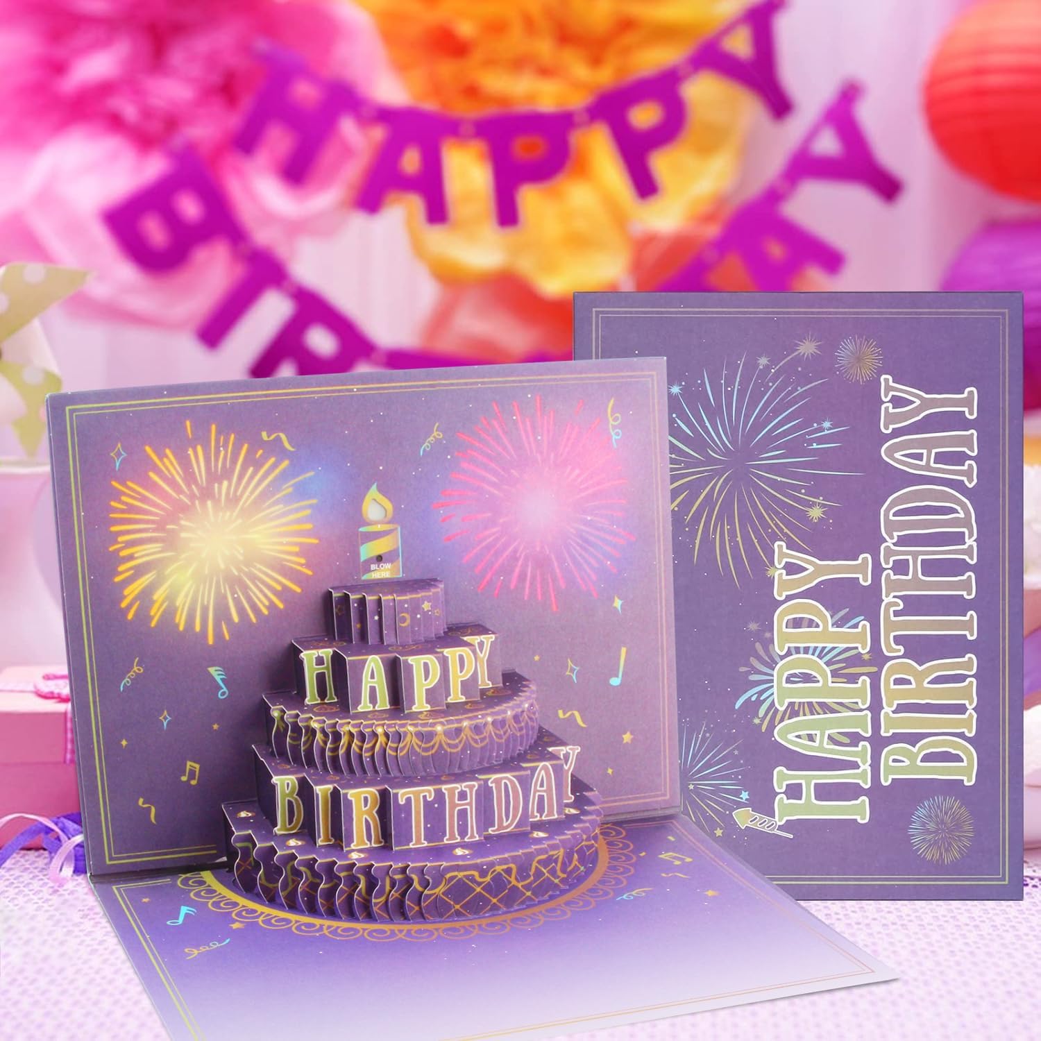 Thumbnail 5 de XTF2015 Fireworks Pop-Up Birthday Card with Lights, Music and 3D Cake