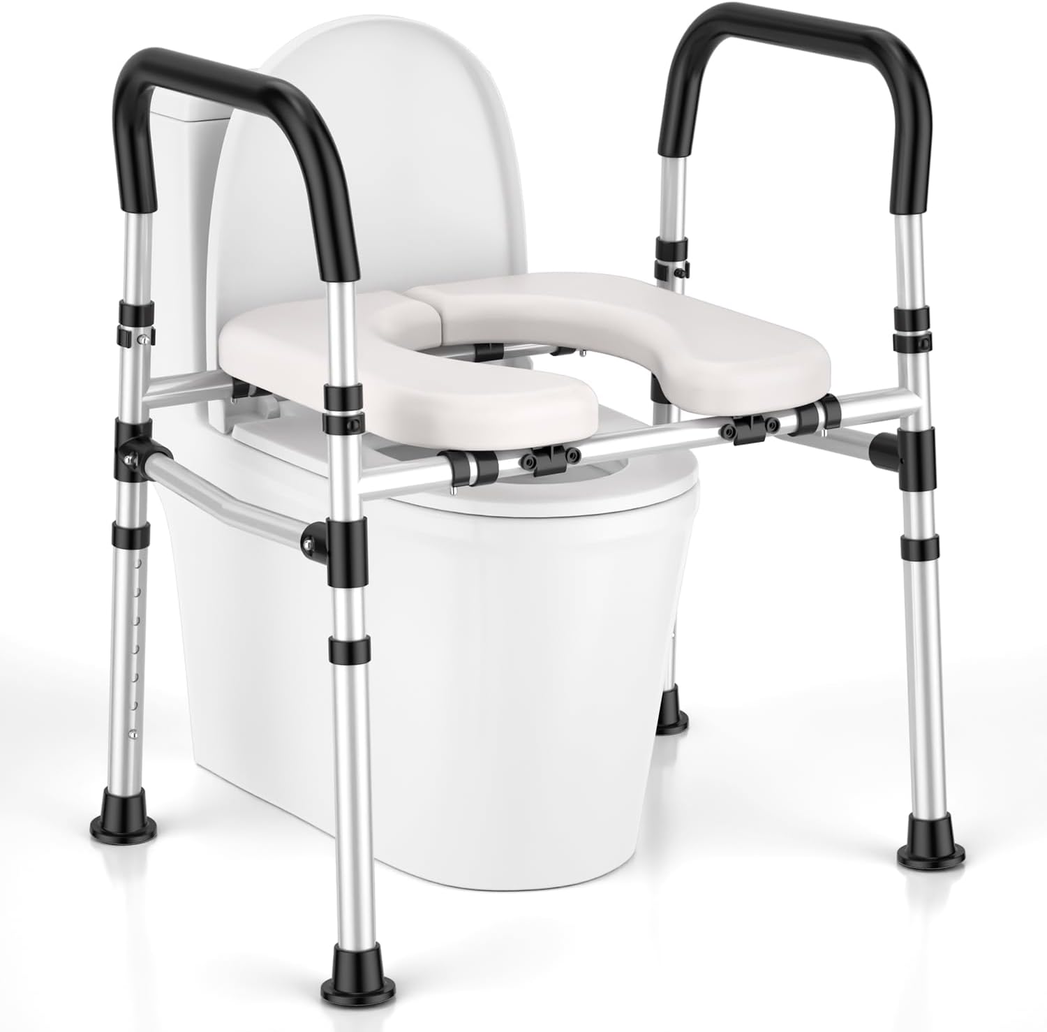 Detalle de JIYUZEST Adjustable Raised Toilet Seat with Handles, Padded, 400 lb Capacity
