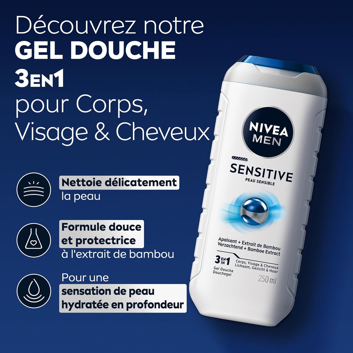 Thumbnail 1 de NIVEA MEN Gel Douche Sensitive 3-en-1 (lot 6 x 250 ml) au bambou — corps, visage & cheveux
