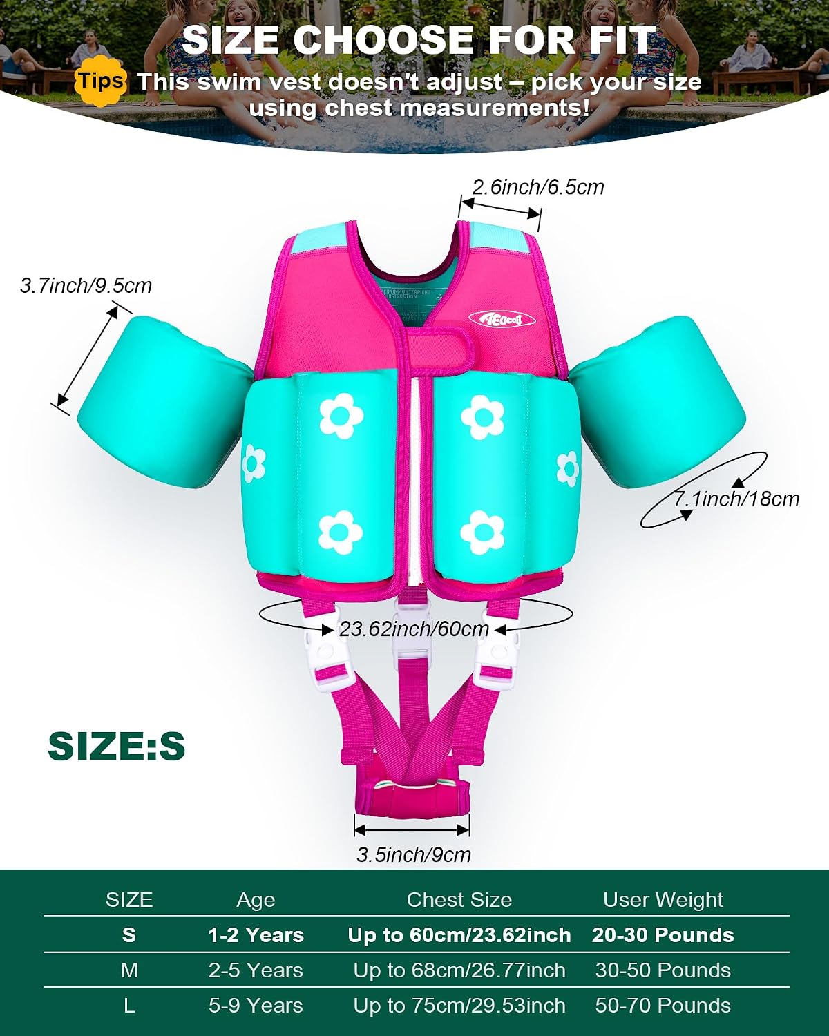 Thumbnail 3 de Kids Pool Floaties 1-9 Years Old Toddler Swim Vest with Adjustable Buoyancy