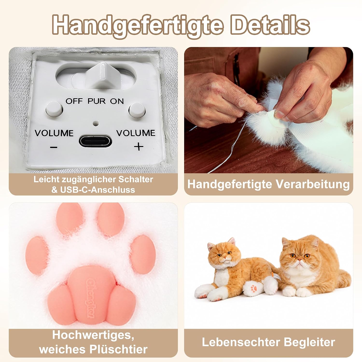 Thumbnail 5 de Chongker Roboterkatze – Interaktiver Plüschfreund mit realistischem Herzschlag und Schnurren (Orange)