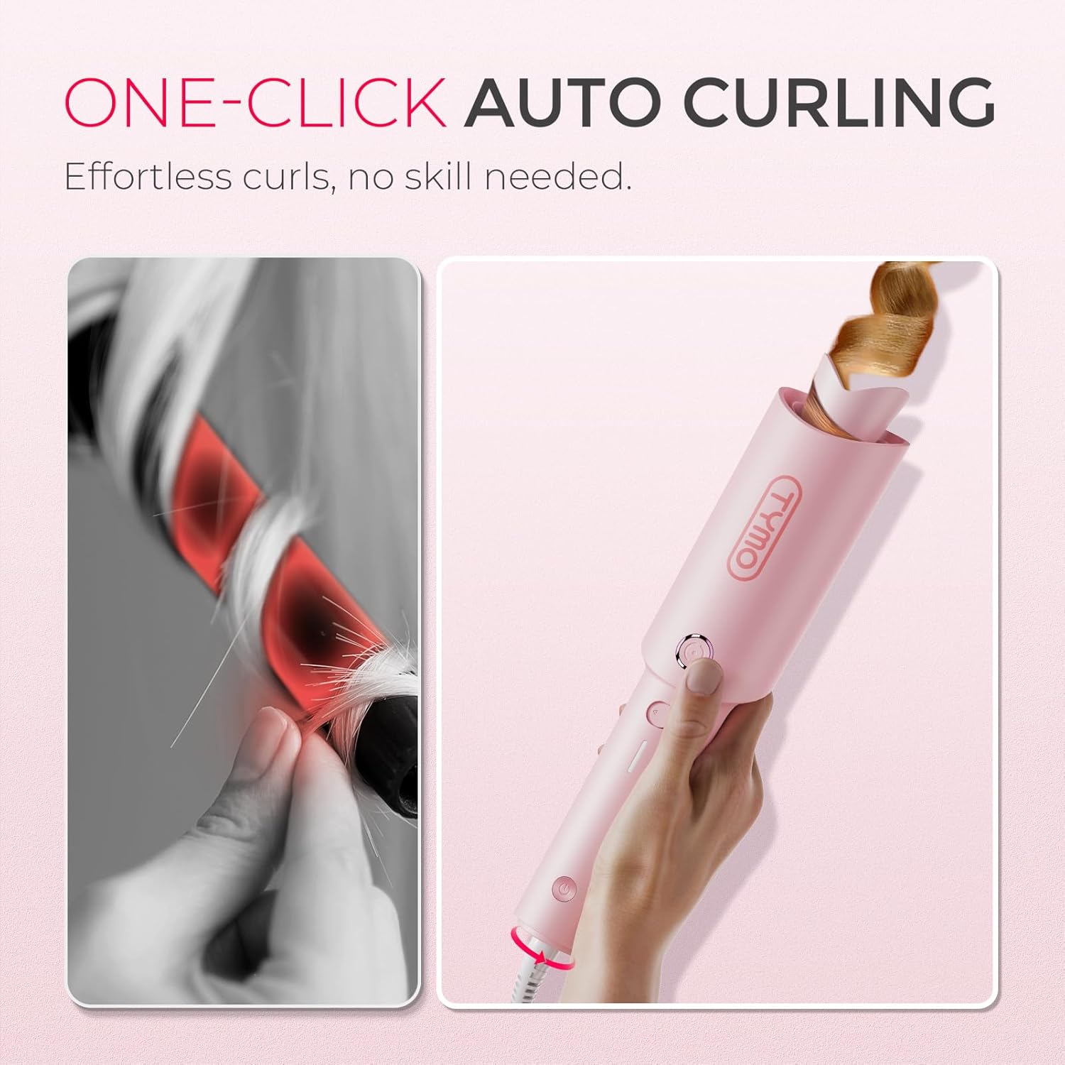 Thumbnail 1 de TYMO CURLPRO Automatic Rotating Hair Curler – Beach Waves 1.25 inch (Pink)