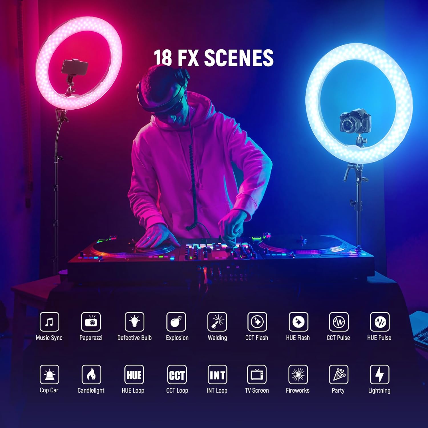 Detalle de NEEWER 18 Inch RGB LED Ring Light RGB18 II with APP Control, Tripod Stand & Phone Holder