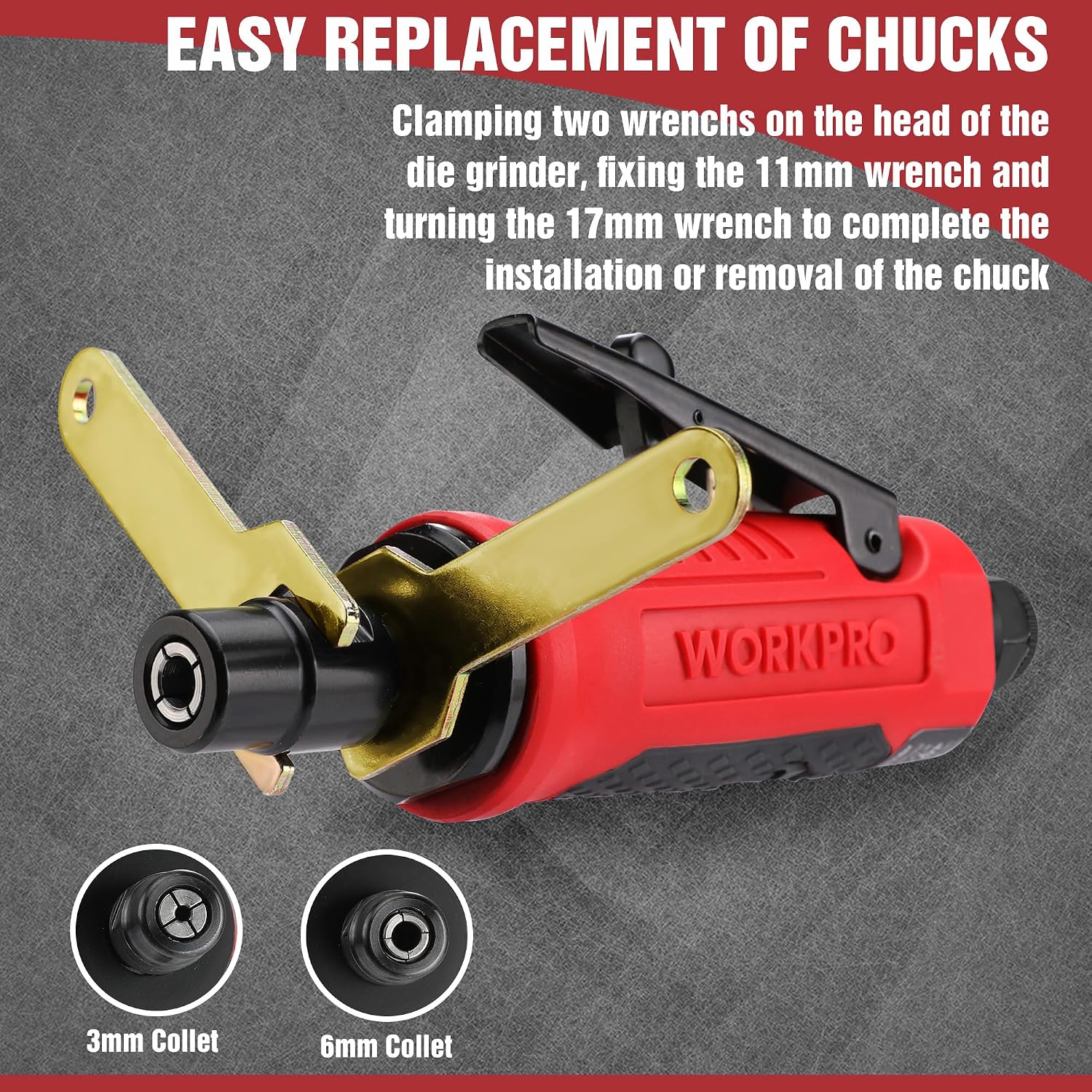 Detalle de WORKPRO Outil rotatif pneumatique 1/4" (6,3 mm) – meuleuse droite à air comprimé 25000 tr/min