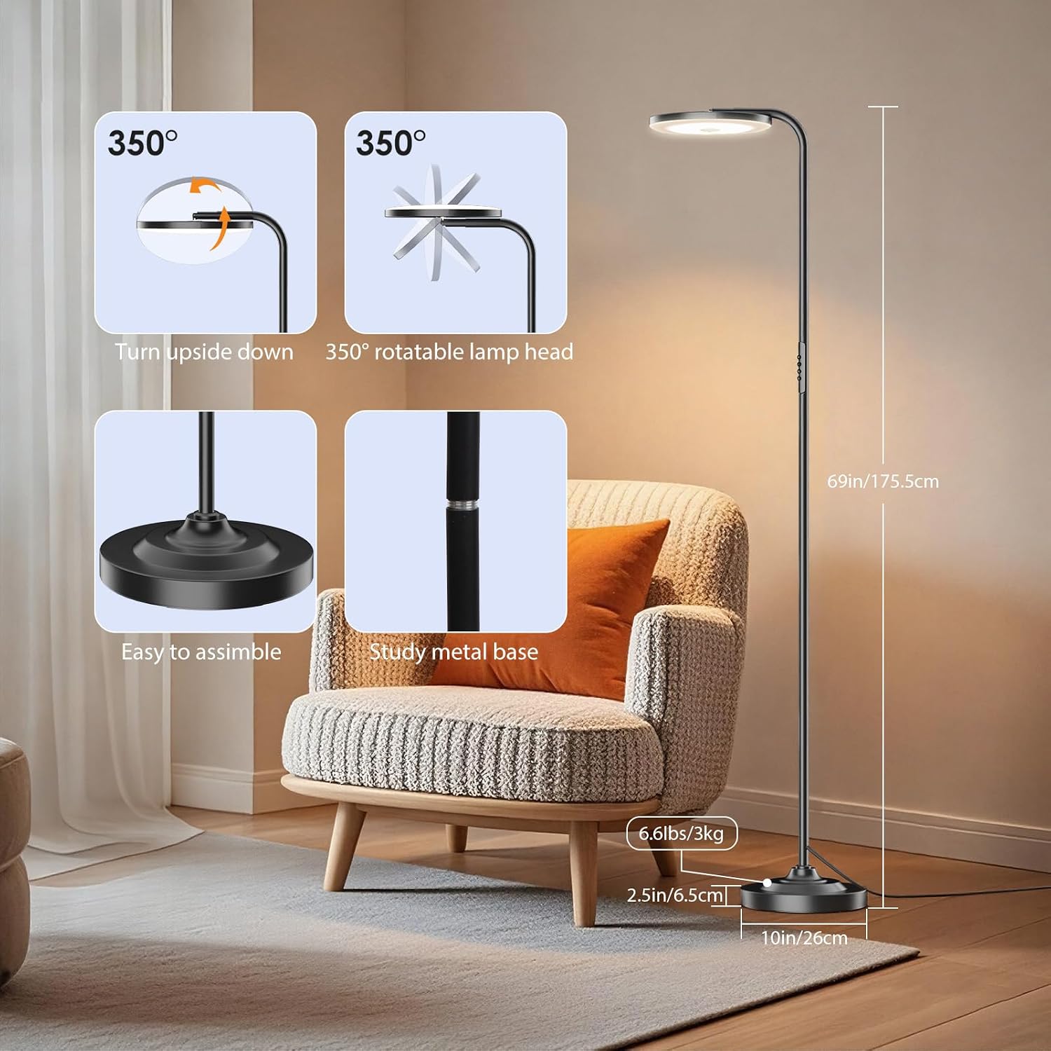 Detalle de SIBRILLE 36W LED Floor Lamp dimmable remote