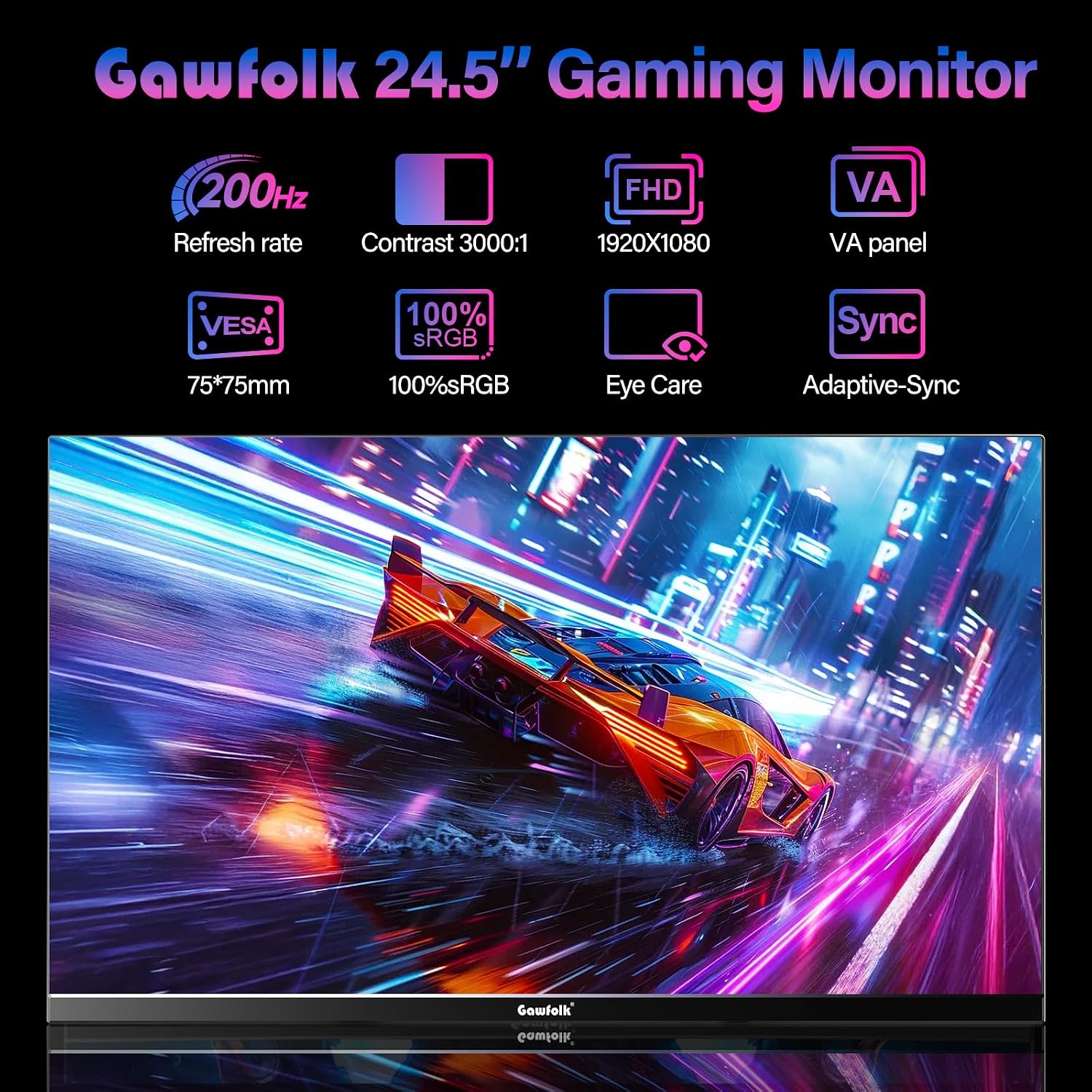 Detalle de Gawfolk 24 Inch Gaming Monitor 200Hz, FHD 24.5"