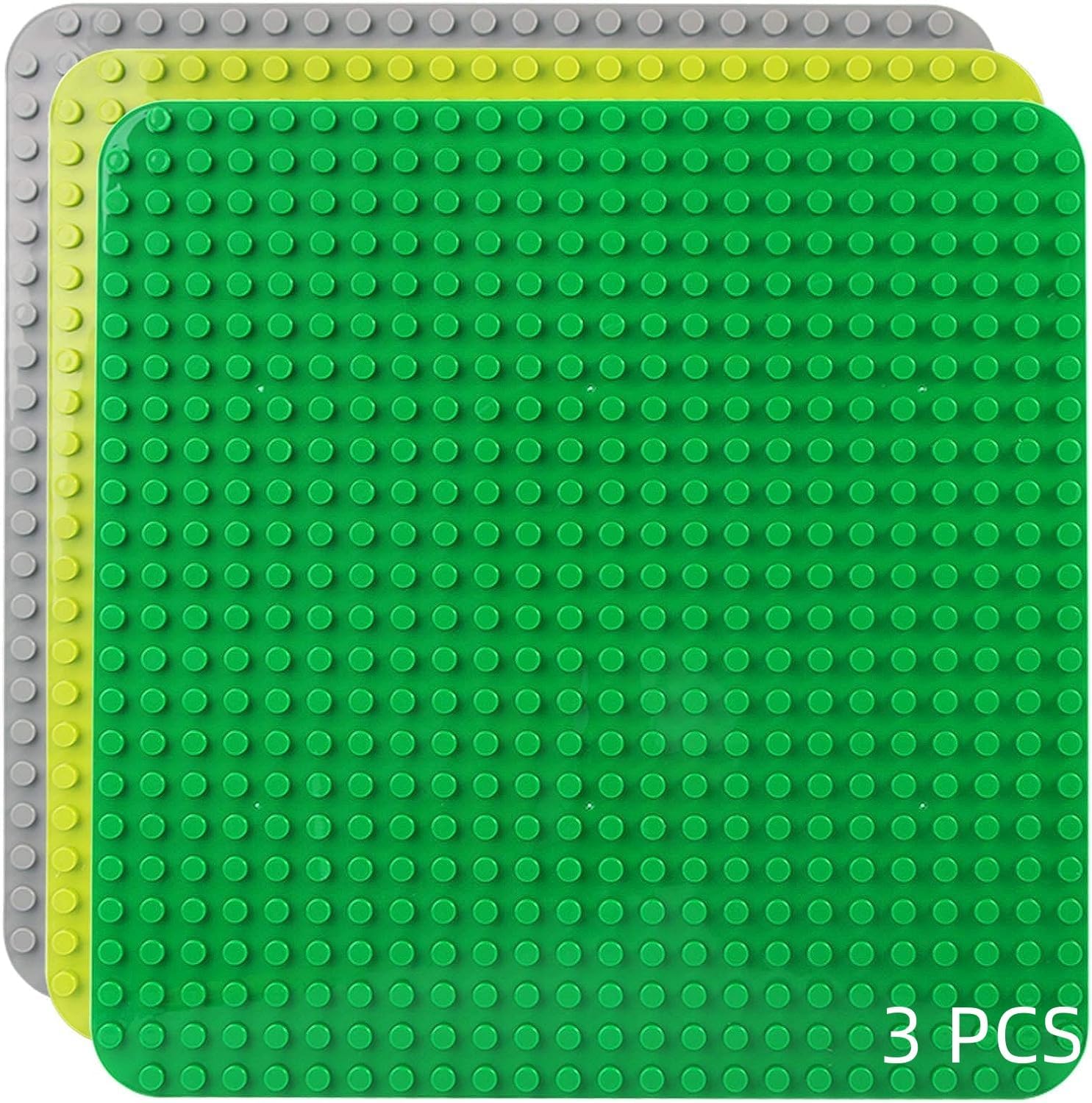 Detalle de Große Bauplatte 38,4 × 38,4 cm im 3er-Set (kompatibel mit Classic Platten) – Grün/Grau/Hellgrün