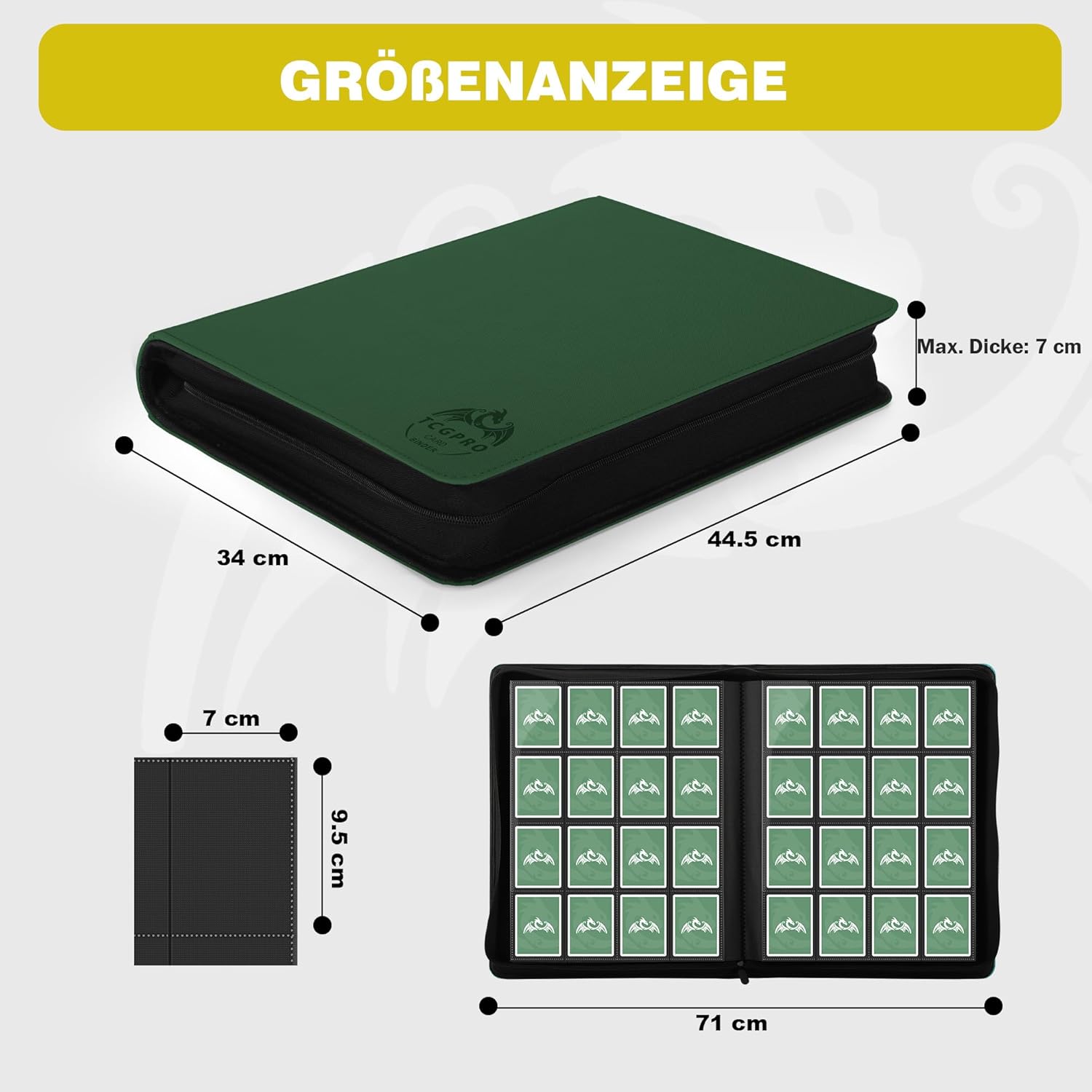 Thumbnail 2 de TCGPRO Sammelkarten-Album für bis zu 1.024 Karten (TCG Binder) mit 16 Kartenfächern pro Seite – Dunkelgrün