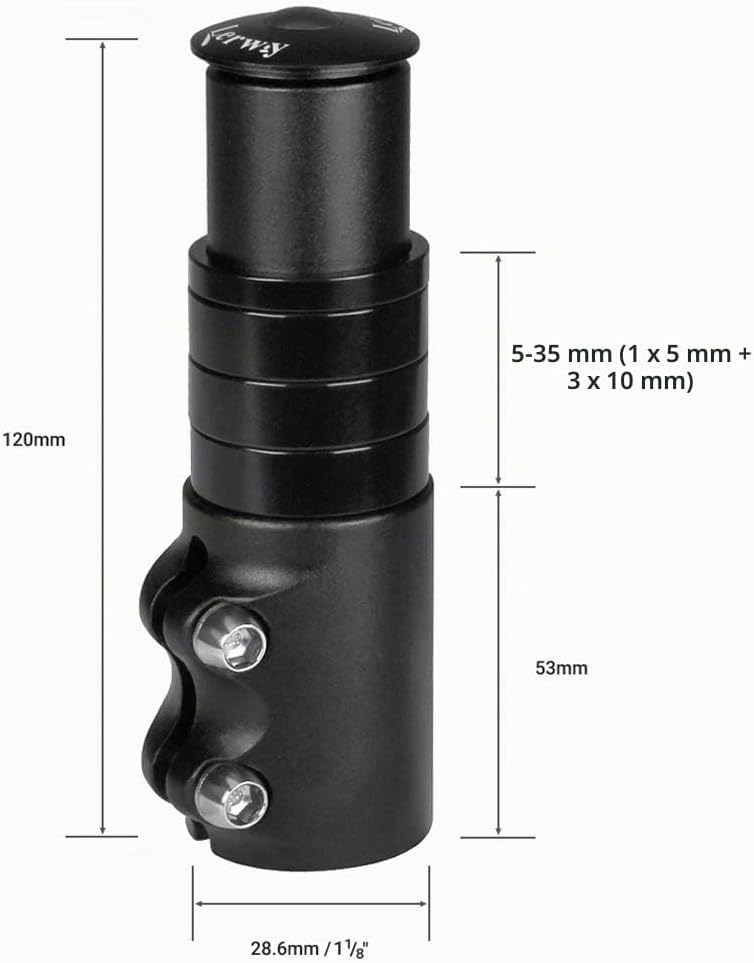 Detalle de LERWAY Rallonge de Potence de vélo avec clé hexagonale pour Fourche de 28,6 mm en Aluminium Noir