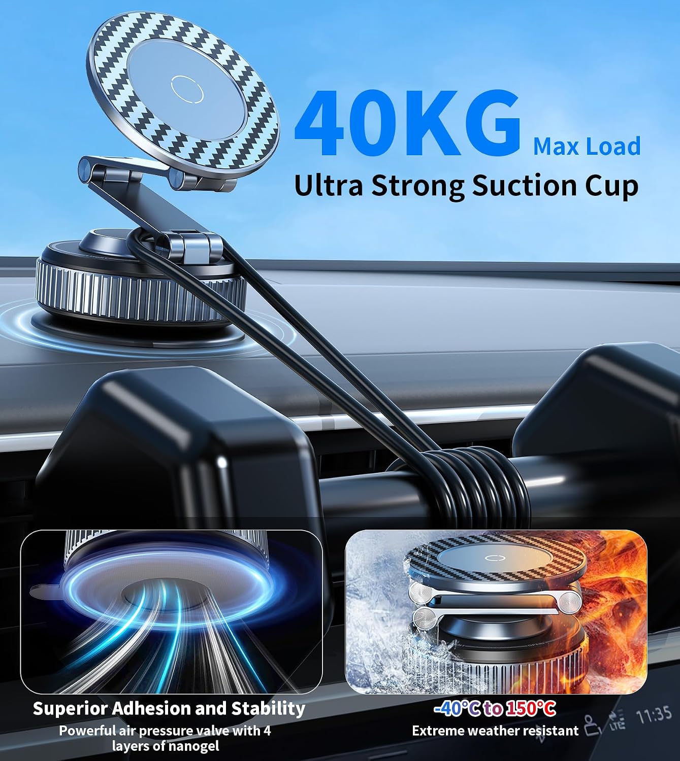 Thumbnail 4 de Gahenwo Magnetic Car Phone Holder with Longer Foldable Arm and Vacuum Suction