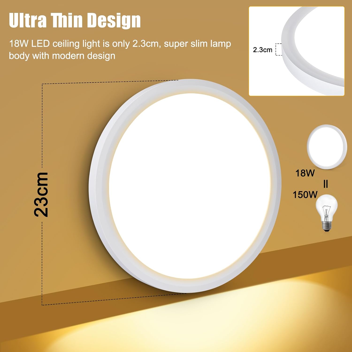 Thumbnail 1 de Befurglor 18W LED Ceiling Light 2000 lm, 23 cm