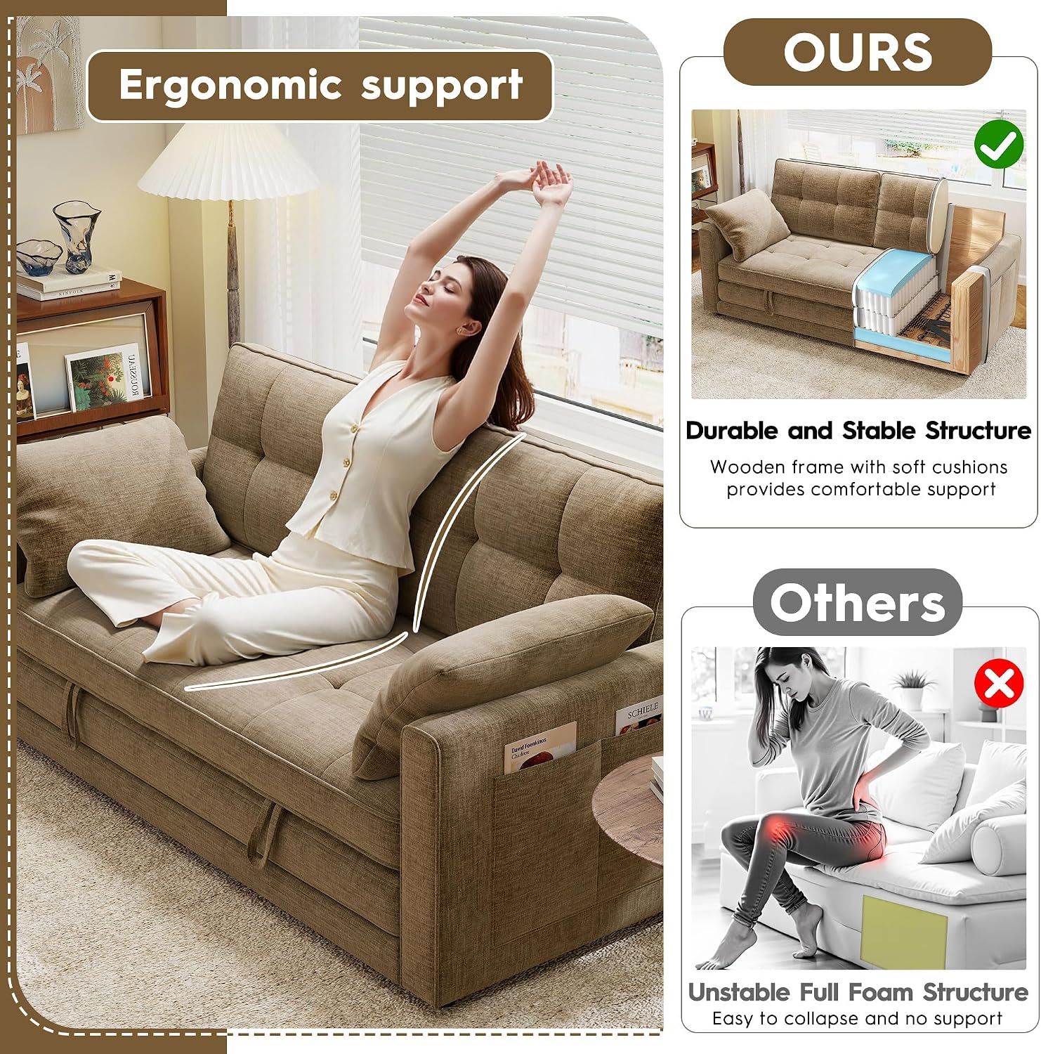 Detalle de Urhanherry Convertible Sofa Bed, 65-inch