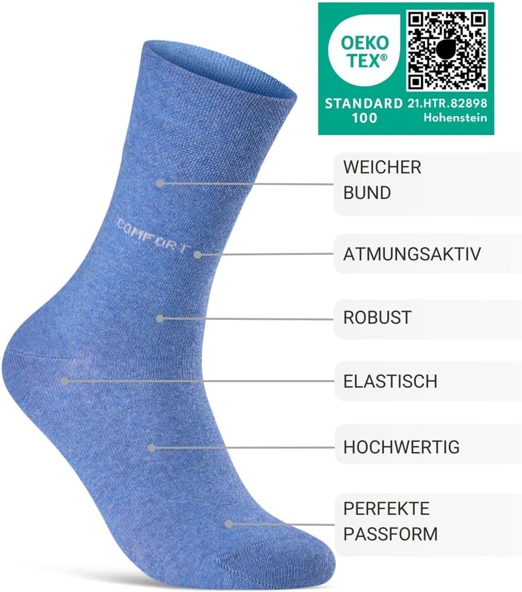 Detalle de sockenkauf24 10 Paar Comfort Socken ohne Gummibund & ohne Naht für Damen und Herren