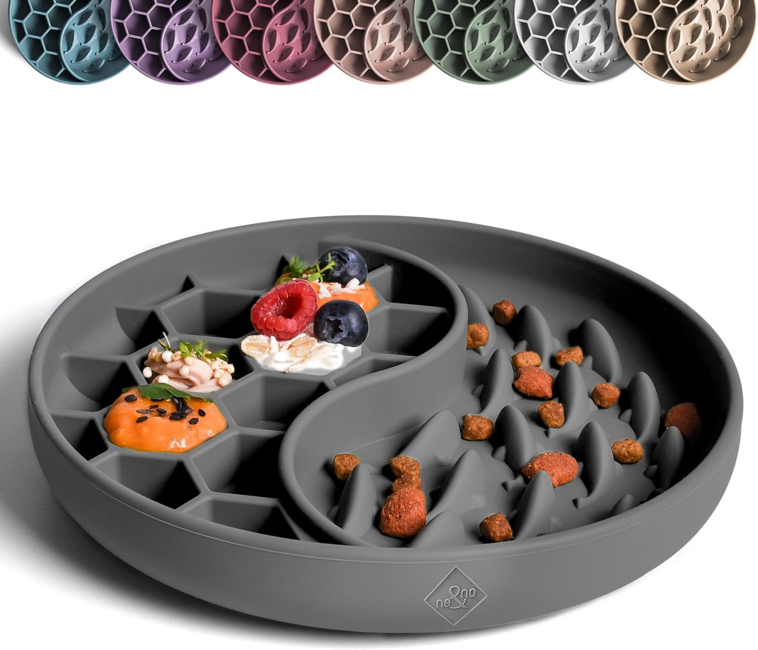 Detalle de ne&no® Anti Schling Napf für Hunde und Katzen (Slow Feeder) – Lickmatte mit großem Saugnapf, Graphite Grey