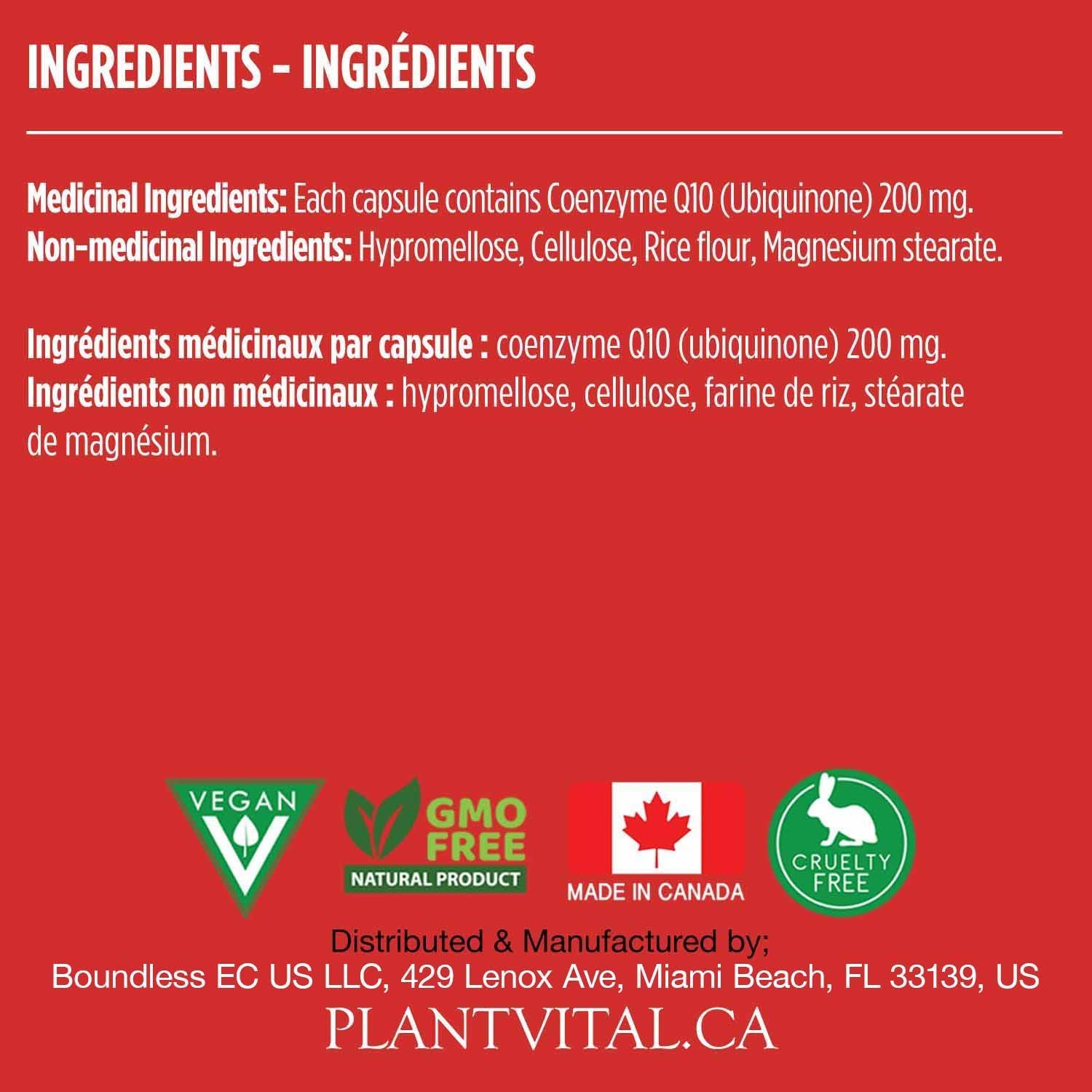 Detalle de PlantVital Coenzyme Q10 CoQ10 Supplement, 200 mg Vegan Capsules, 180 Count