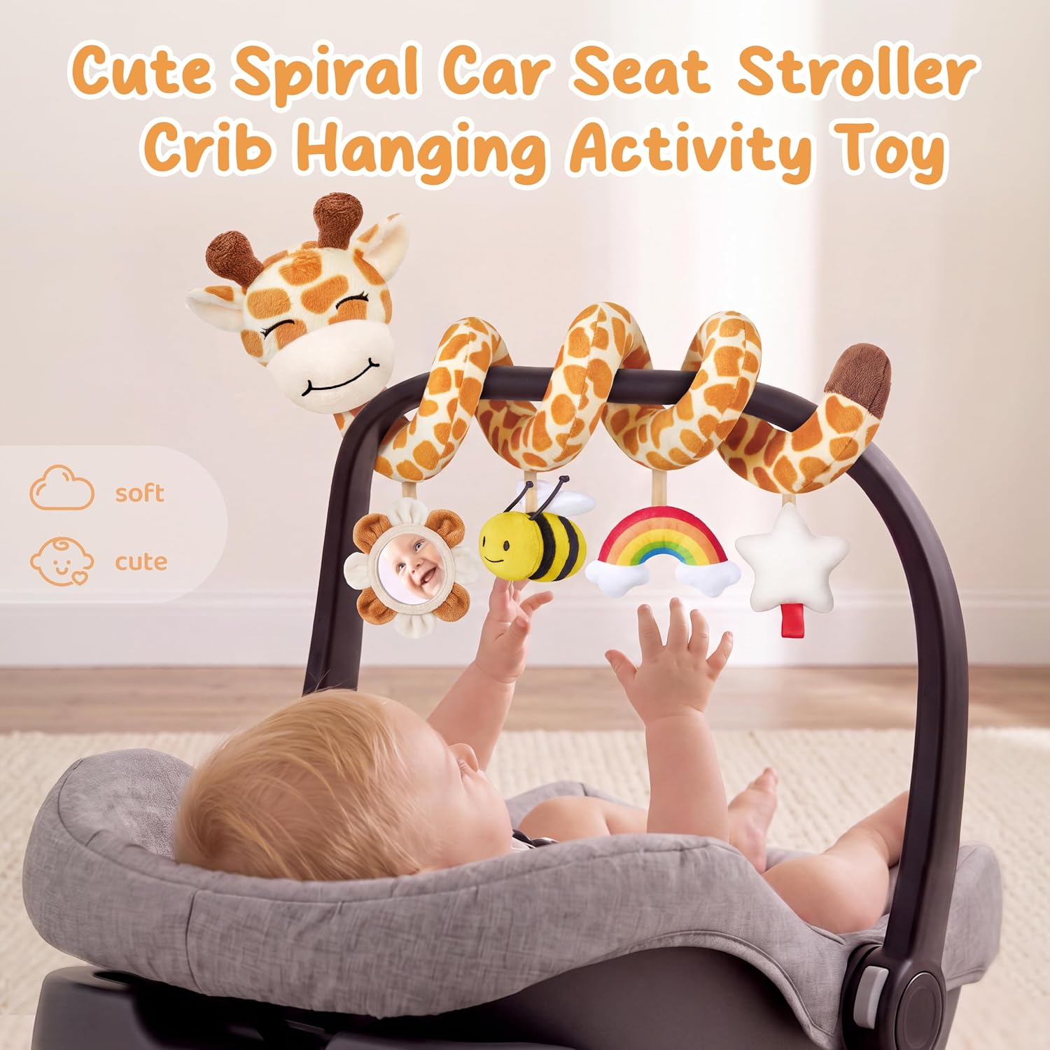 Detalle 2 de Stuffed Spiral Car Seat Baby Toy with Giraffe, Sensory Toys and Mirror