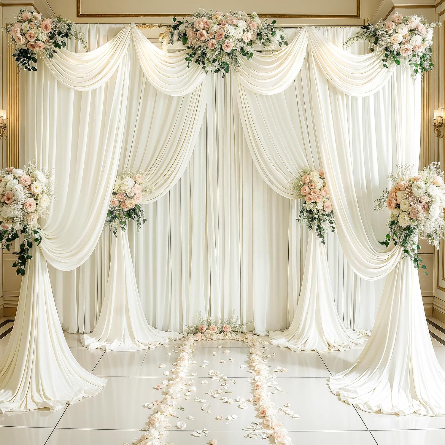 Thumbnail 1 de 6 Panels Ivory Backdrop Curtains for Wedding Party: 30ft Width, Wrinkle-Free Photo Backdrops