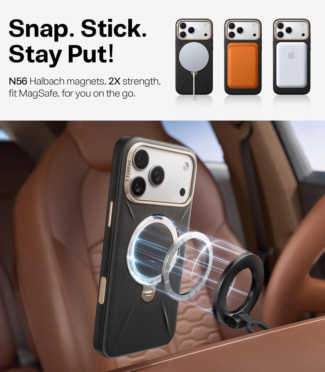 Detalle 1 de TORRAS Q3 VegSkin Case for iPhone 17 Pro with 360° Magnetic Stand