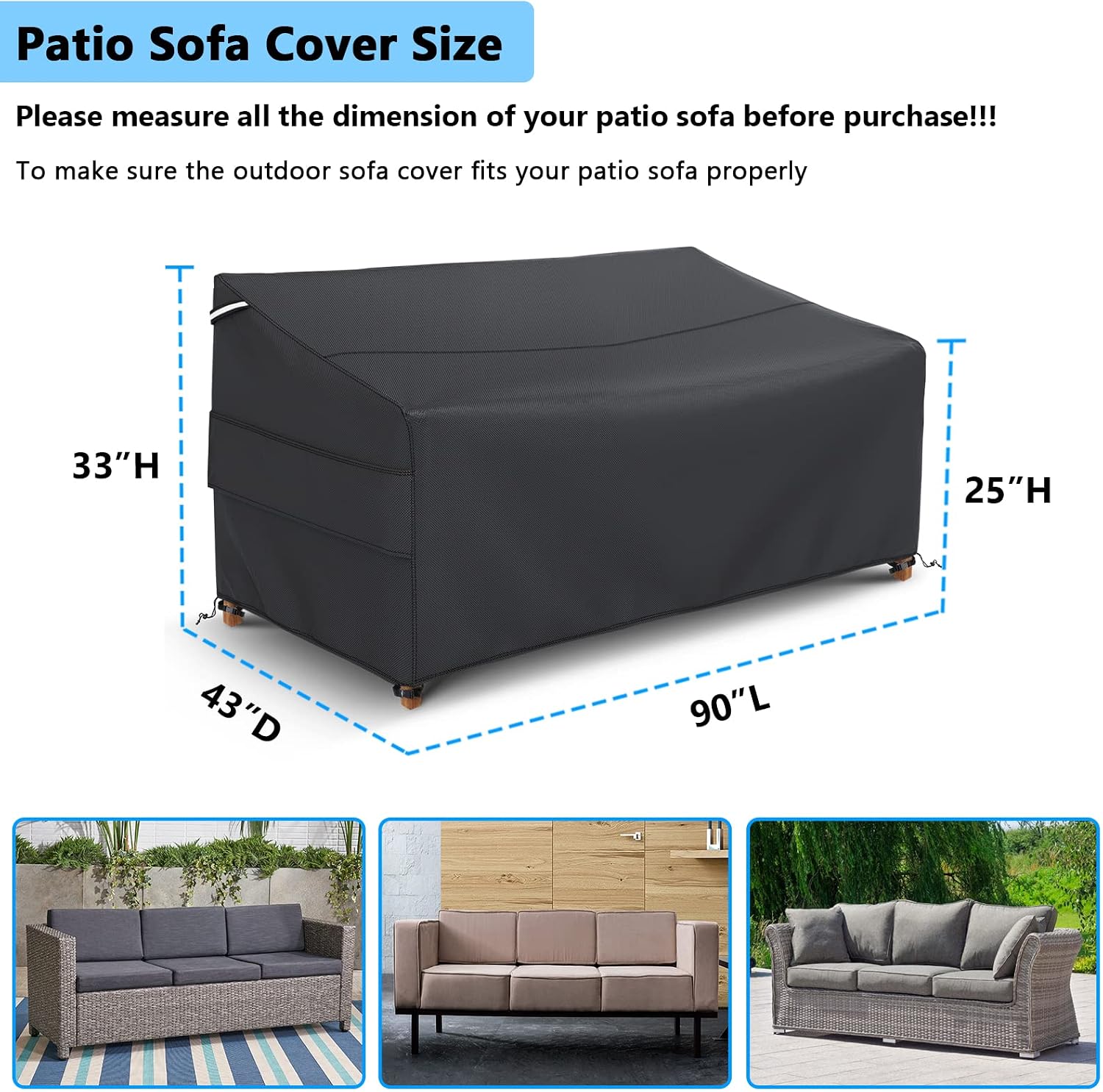 Thumbnail 1 de Gasadar 034-4 Patio Sofa Cover, Waterproof 500D Oxford, Black