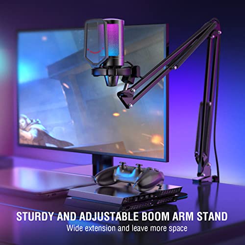 Detalle de FIFINE Gaming Mic USB con RGB y accesorios: micrófono de condensador para PC, PS4/PS5