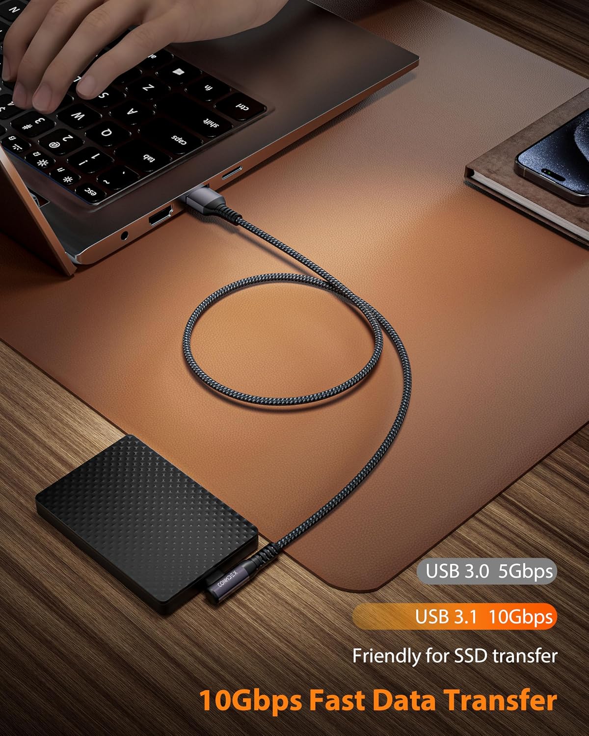 Detalle de CONMDEX USB-C Winkelkabel 90° (50 cm) - USB 3.1 Gen2, 10 Gbit/s, QC3.0, USB-A auf USB-C