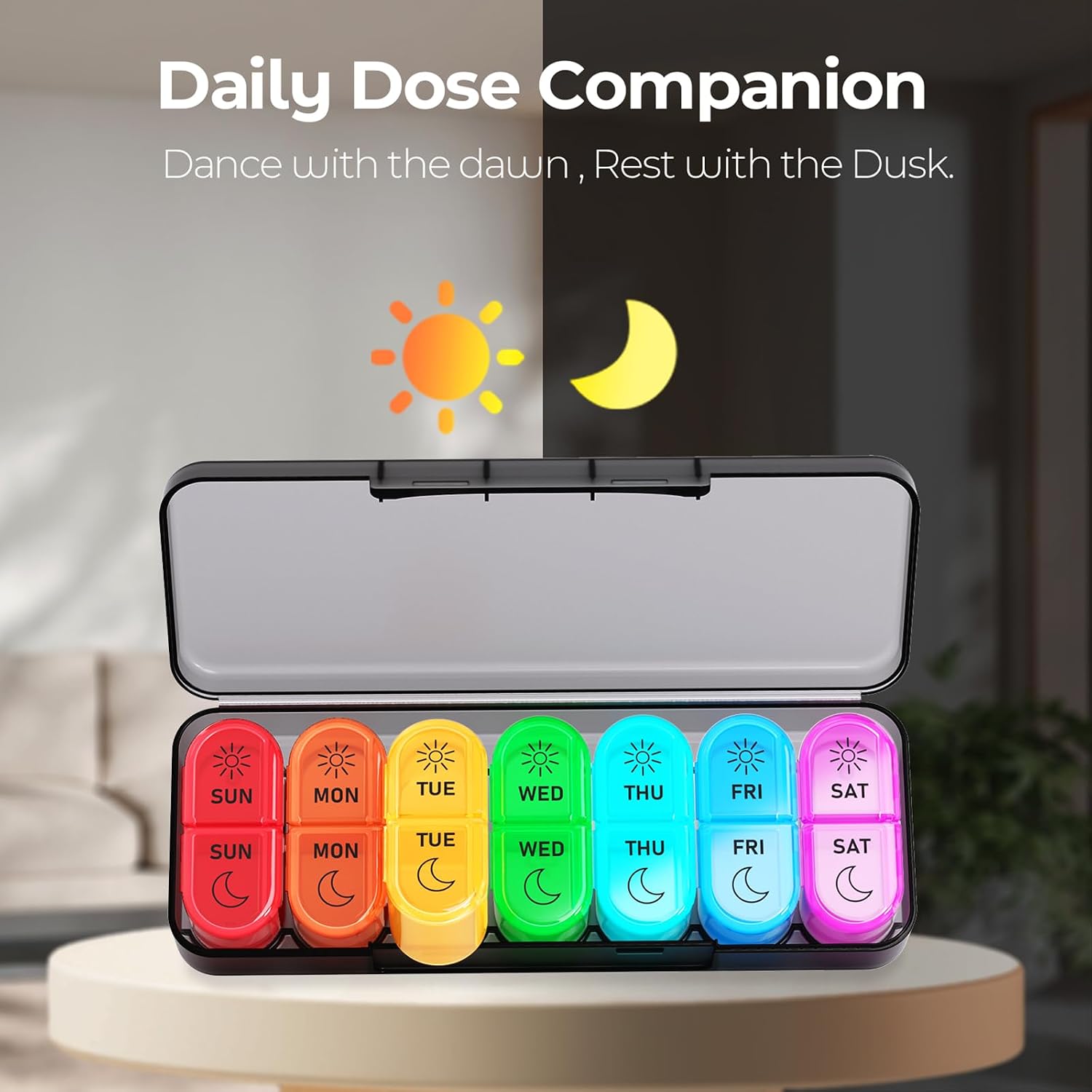 Thumbnail 1 de Pill Boxes 7 Day 2 Times a Day Large Daily Pill Organiser – BPA-Free Week-at-a-glance AM/PM Box