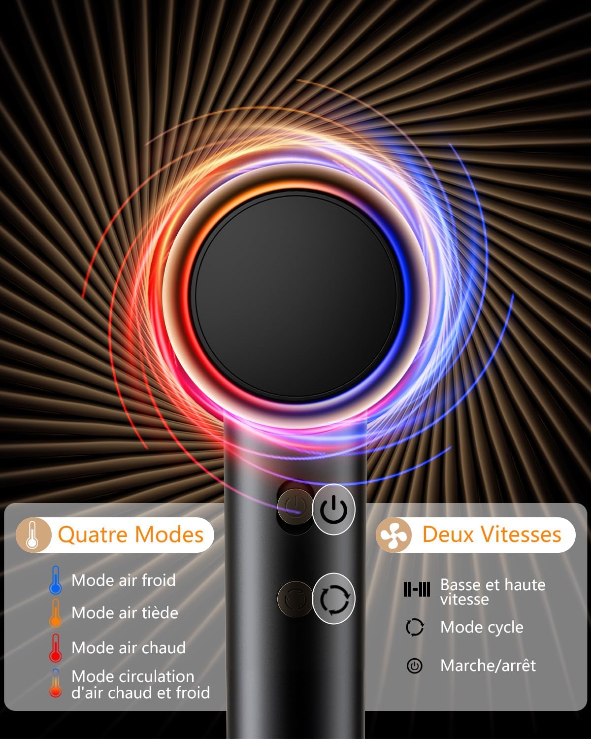 Thumbnail 1 de Aidisy Sèche-cheveux de voyage puissant 110 000 tr/min, 1 concentrateur et 6 vitesses