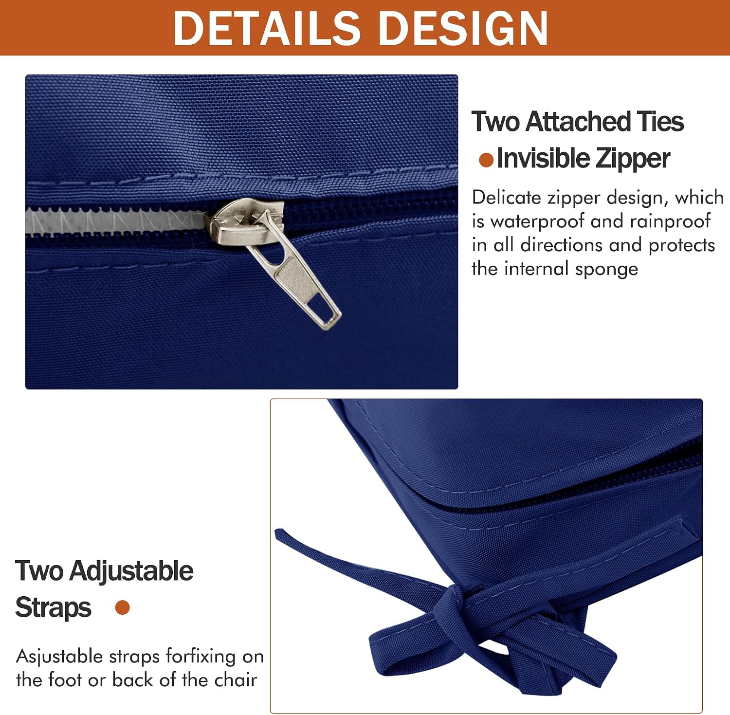 Detalle 1 de Comcaver PFCC-1919-Navy-4 Outdoor Chair Cushions, 19 x 19 x 3 Inches, Set of 4