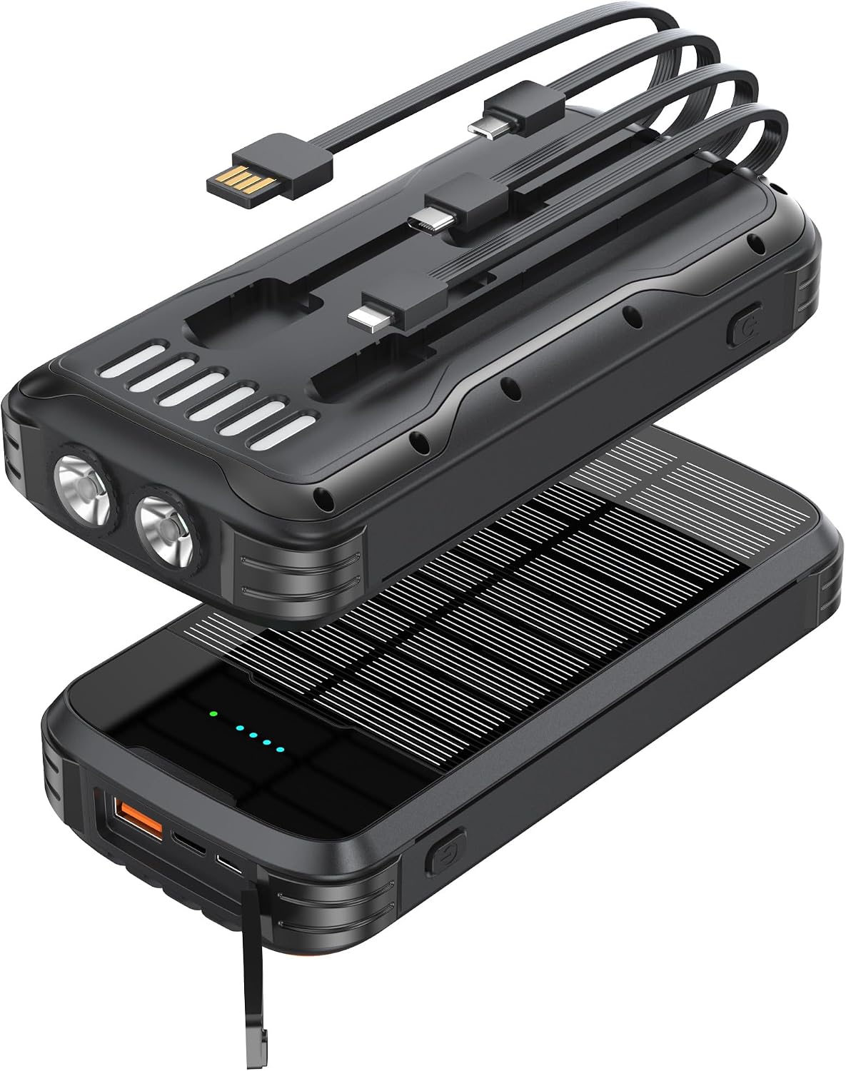 Detalle de MINRISE 40,000mAh Solar Power Bank, 20W PD, Built-In Cables