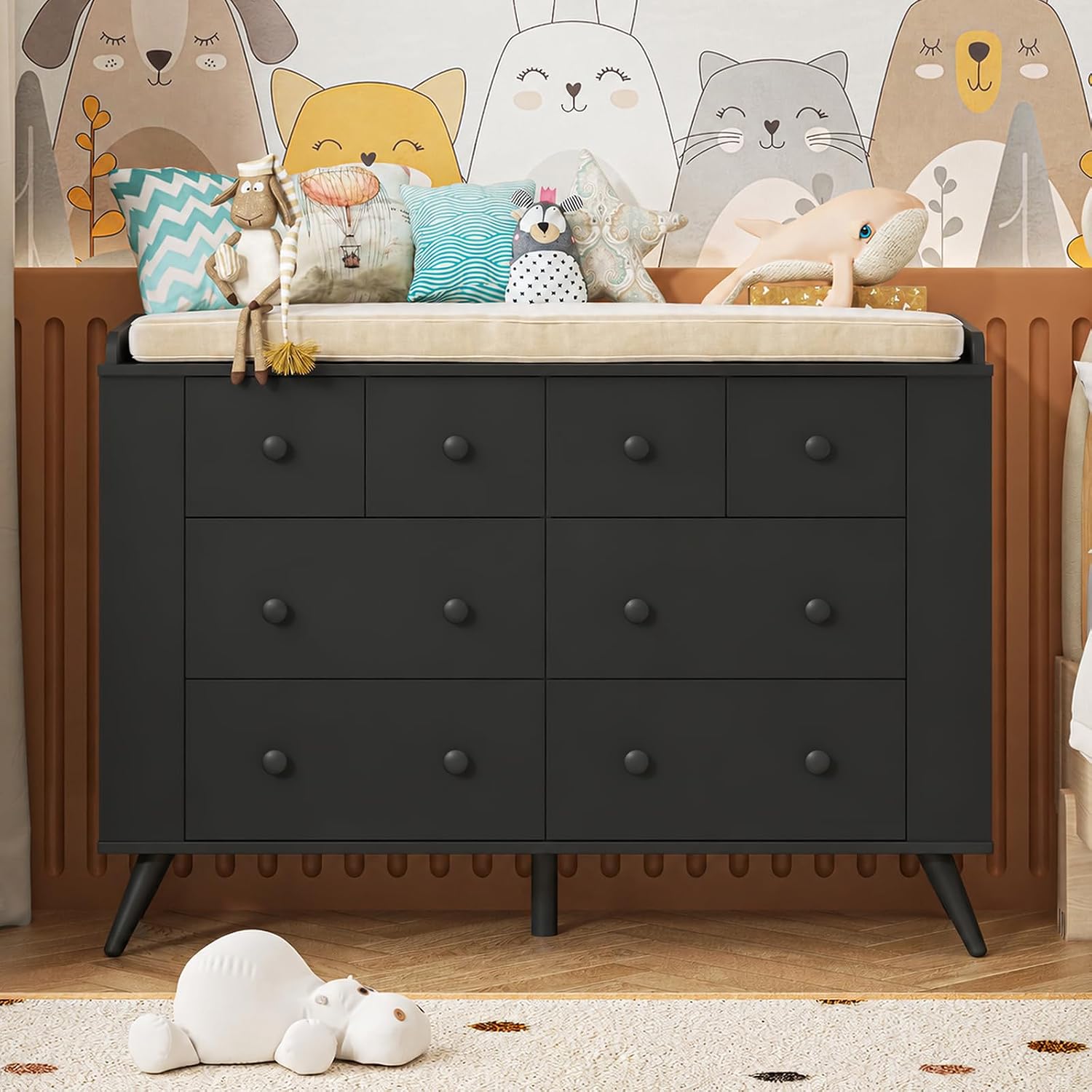 Thumbnail 6 de Vabches Baby Dresser, Black Kids' Dresser with Raised-Edge Top and Storage