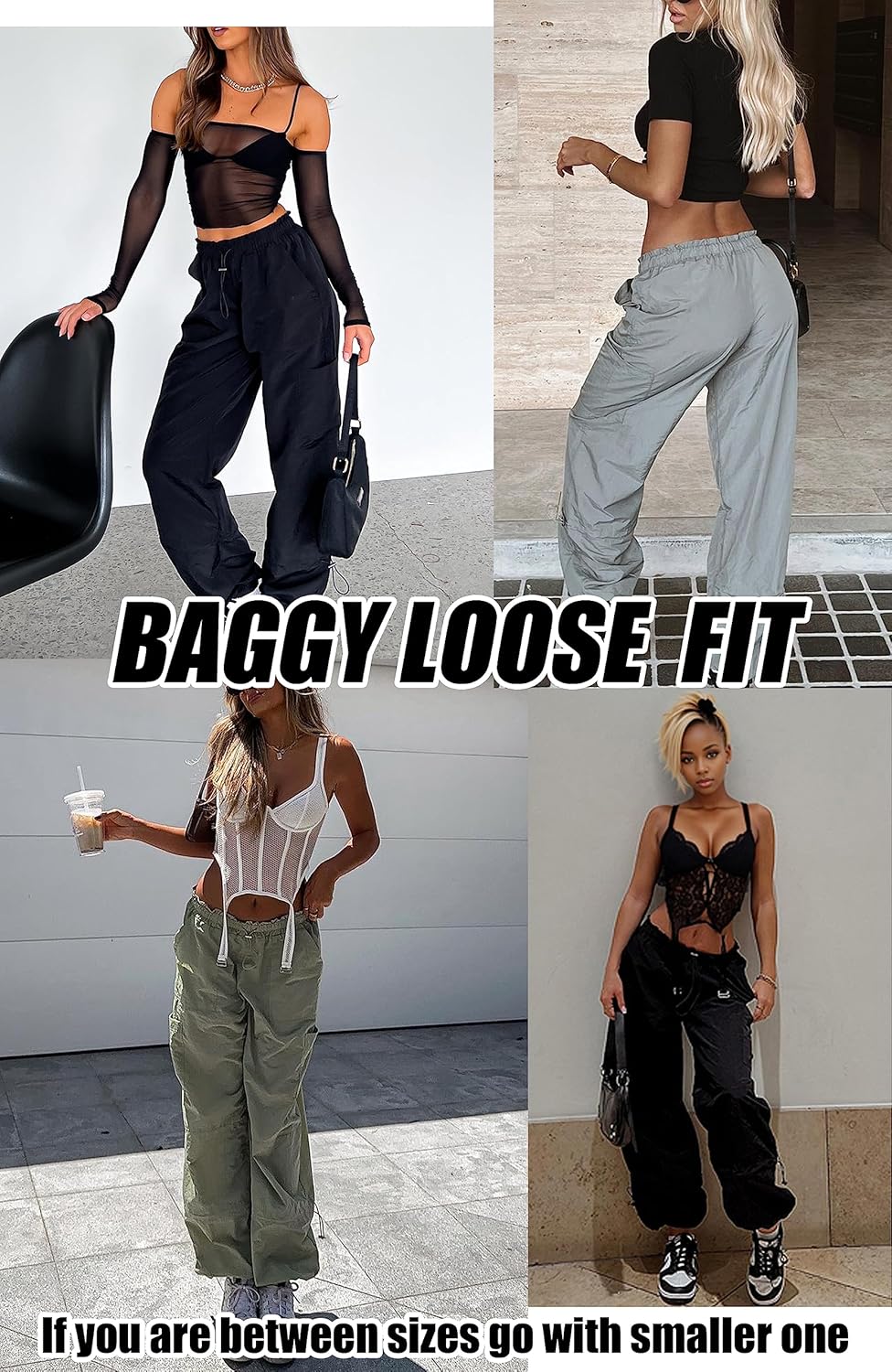 Detalle de DISP...BUSH Baggy Cargo Pants for Women (Parachute-Style, Adjustable Drawstring) — Y2K Festival & Everyday Wear