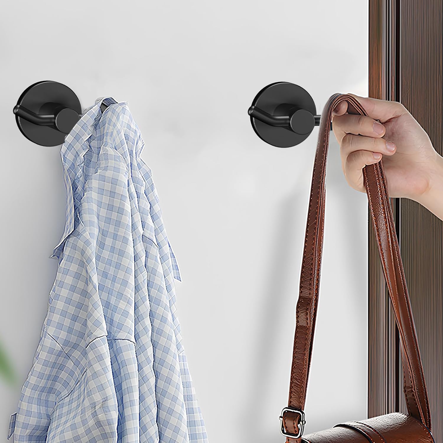 Thumbnail 3 de Yundoza Towel Hooks for Bathroom (Matte Black, 2 Pack) – Stainless Steel Screw-in Door Hooks