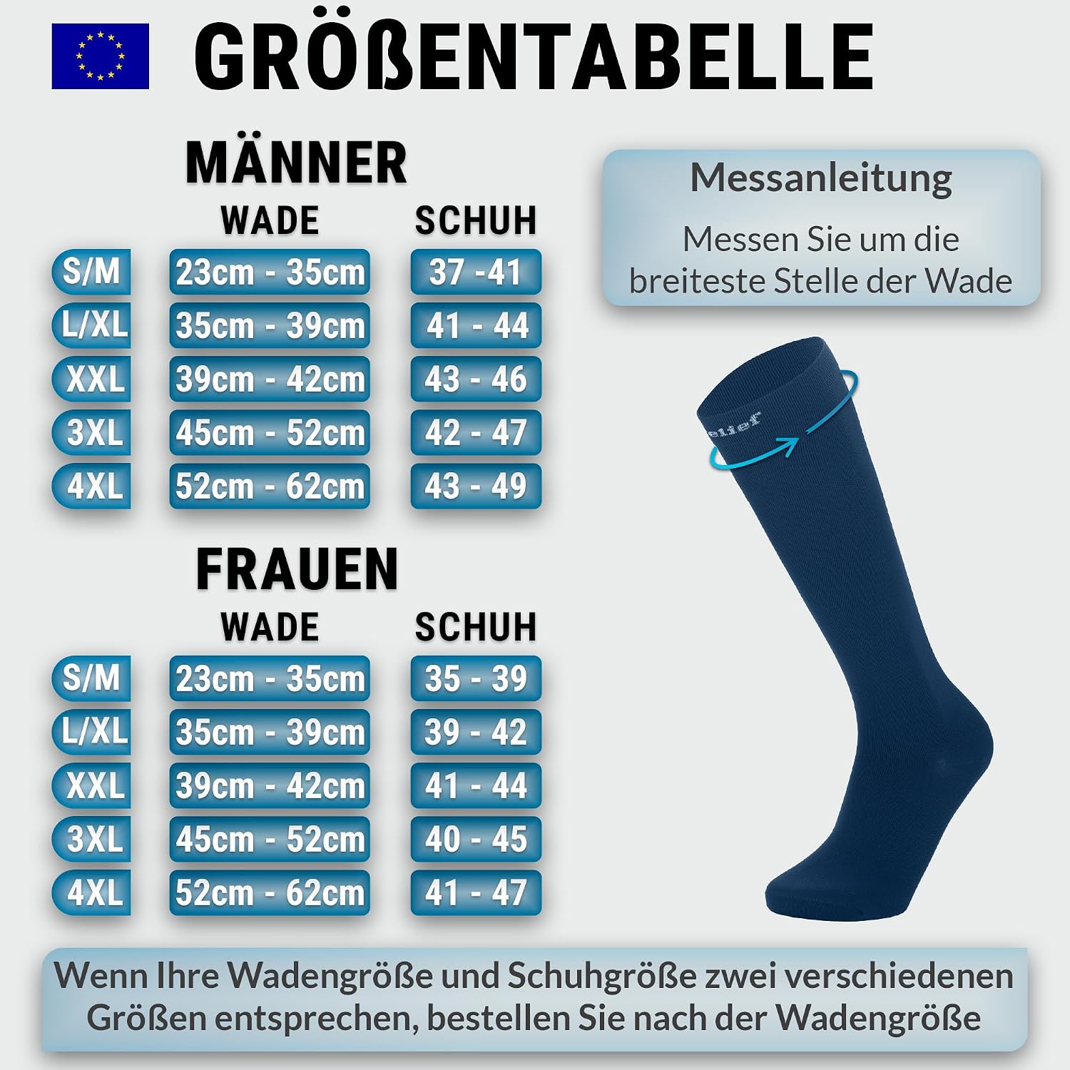 Detalle de 360 Relief Kompressionsstrümpfe Damen und Herren – 1 Paar Stützstrümpfe, 15–20 mmHg, Blau, Wäschenetz inkl.
