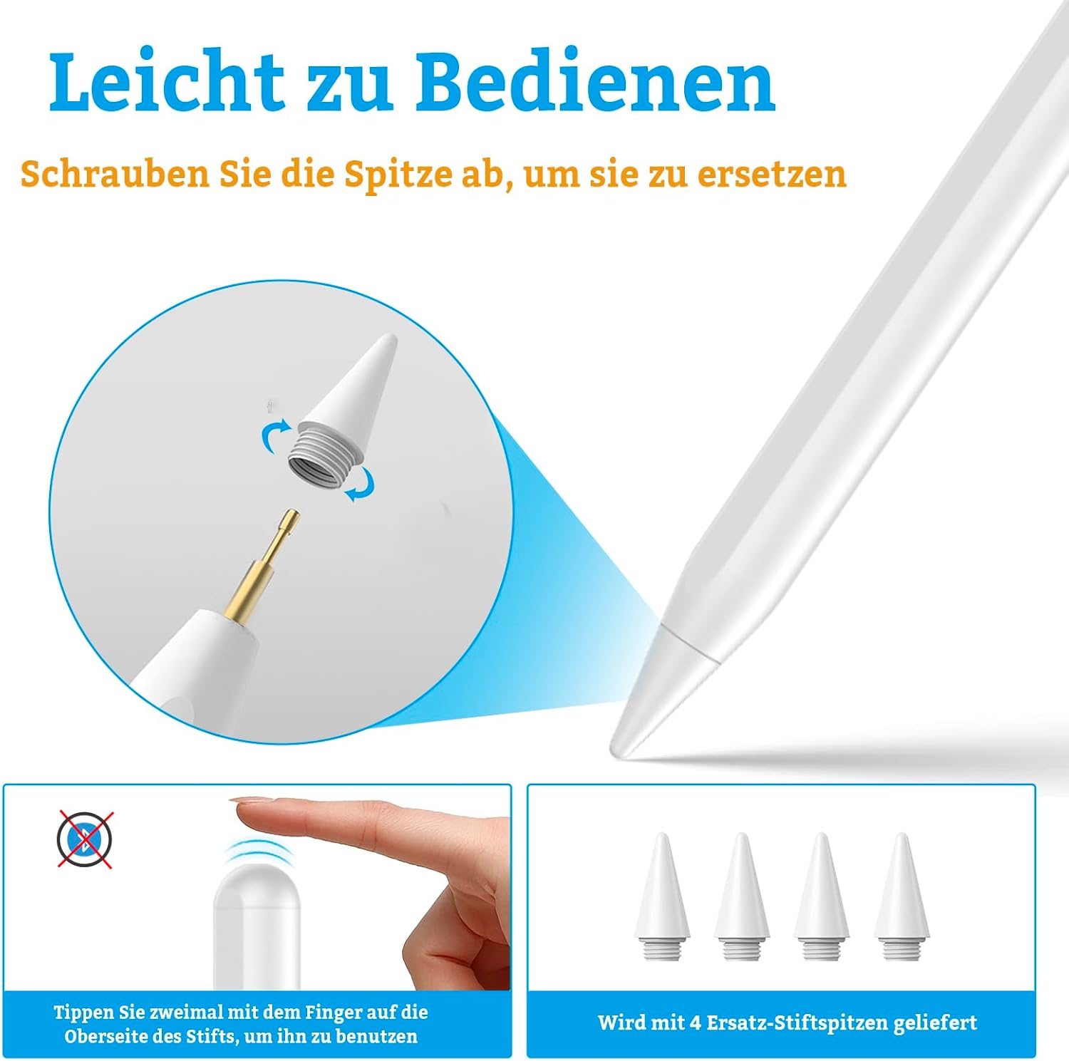 Thumbnail 4 de CMARS New Stift für iPad (2018–2026) mit Schnellladung, Neigungssensor & Palm Rejection (weiß)