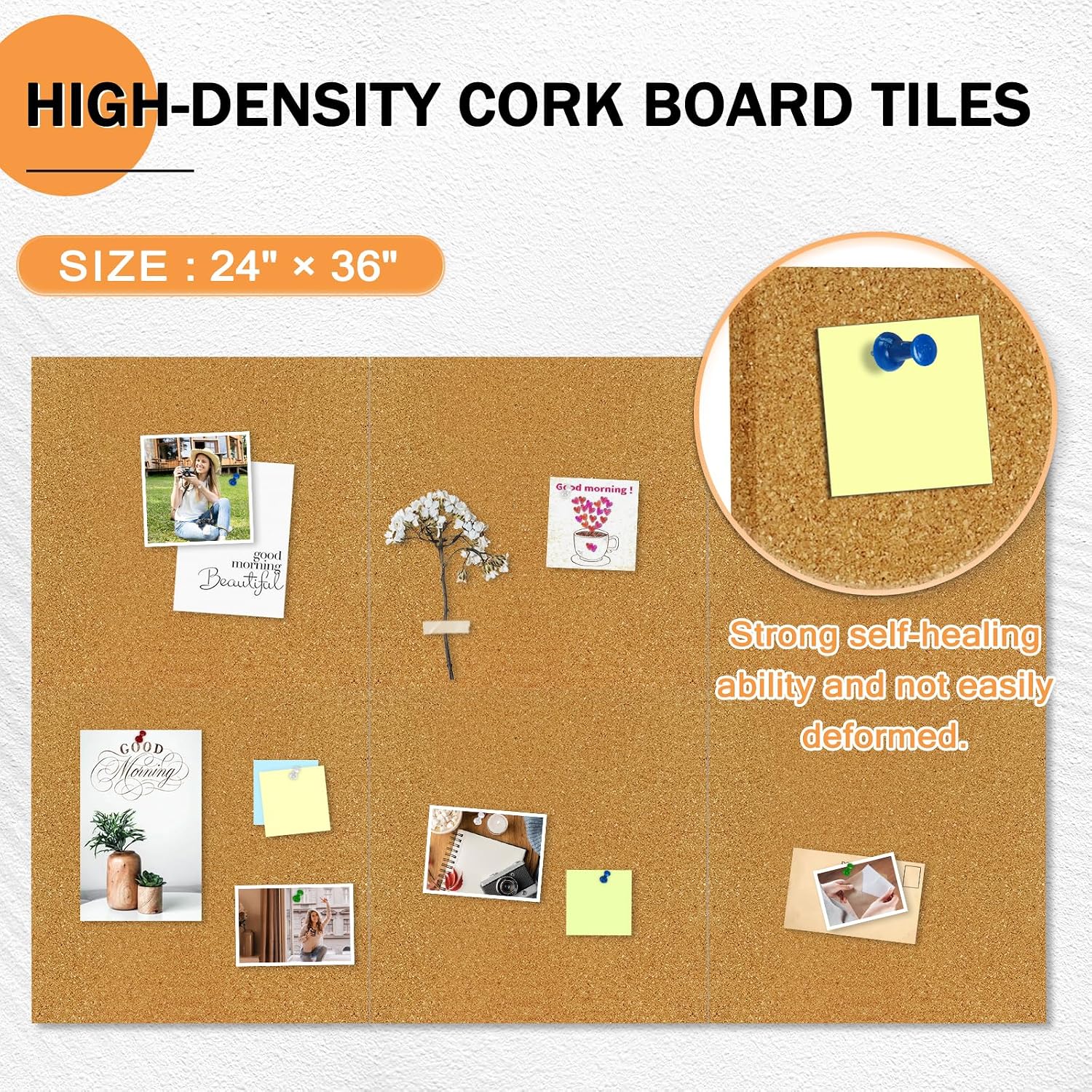 Detalle 2 de AMUSIGHT Cork Board Tiles, 6-Pack, 12 x 12 Inch, 0.35-Inch Thick