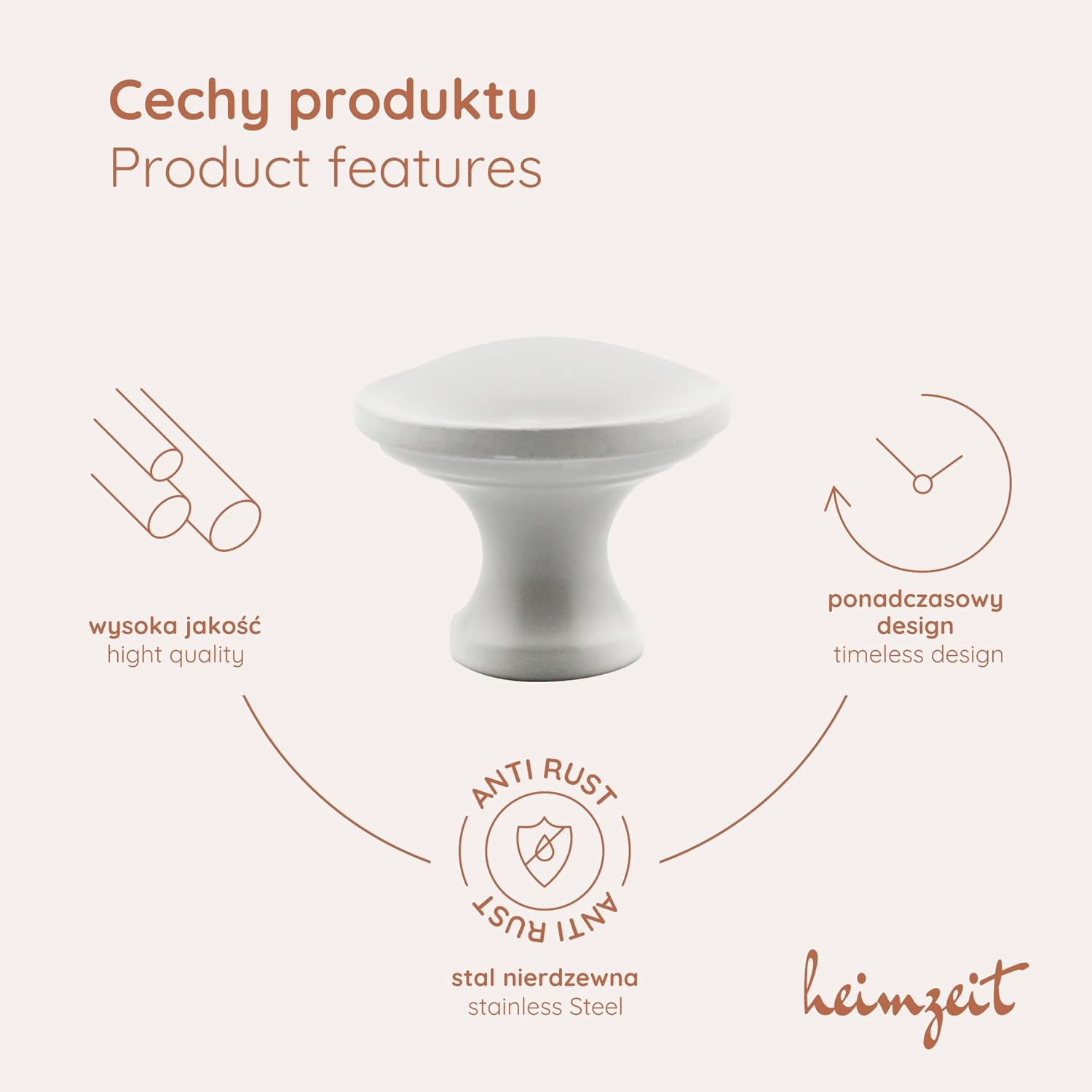 Detalle de heimzeit knob_d2_st_white_8P – białe aluminiowe gałki meblowe, 8 sztuk, Ø 32 mm