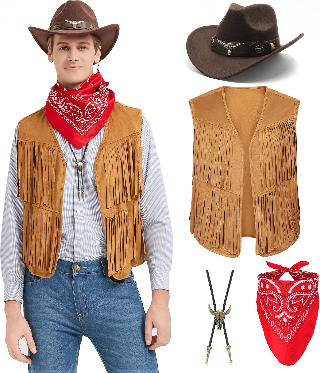 Thumbnail 2 de Firecos Cowboy Kostüm Herren Western mit Hut und Weste 🎭