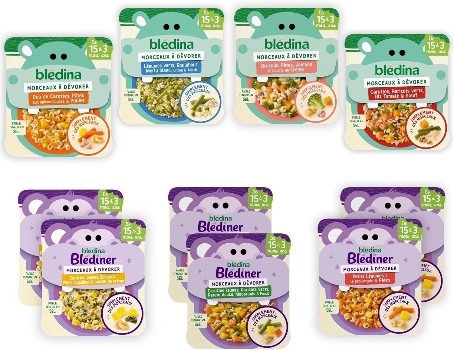 Detalle de Blédina Morceaux à Dévorer – Pack 10 assiettes pour bébé 15 mois+ (7 recettes)