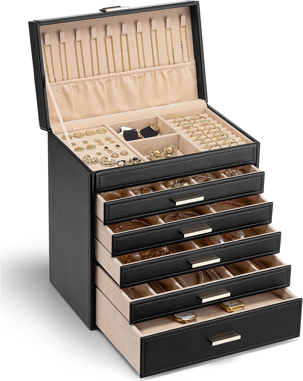 Thumbnail 6 de Vlando Modern Joyero Grande: organización elegante con 6 niveles y 5 cajones extraíbles