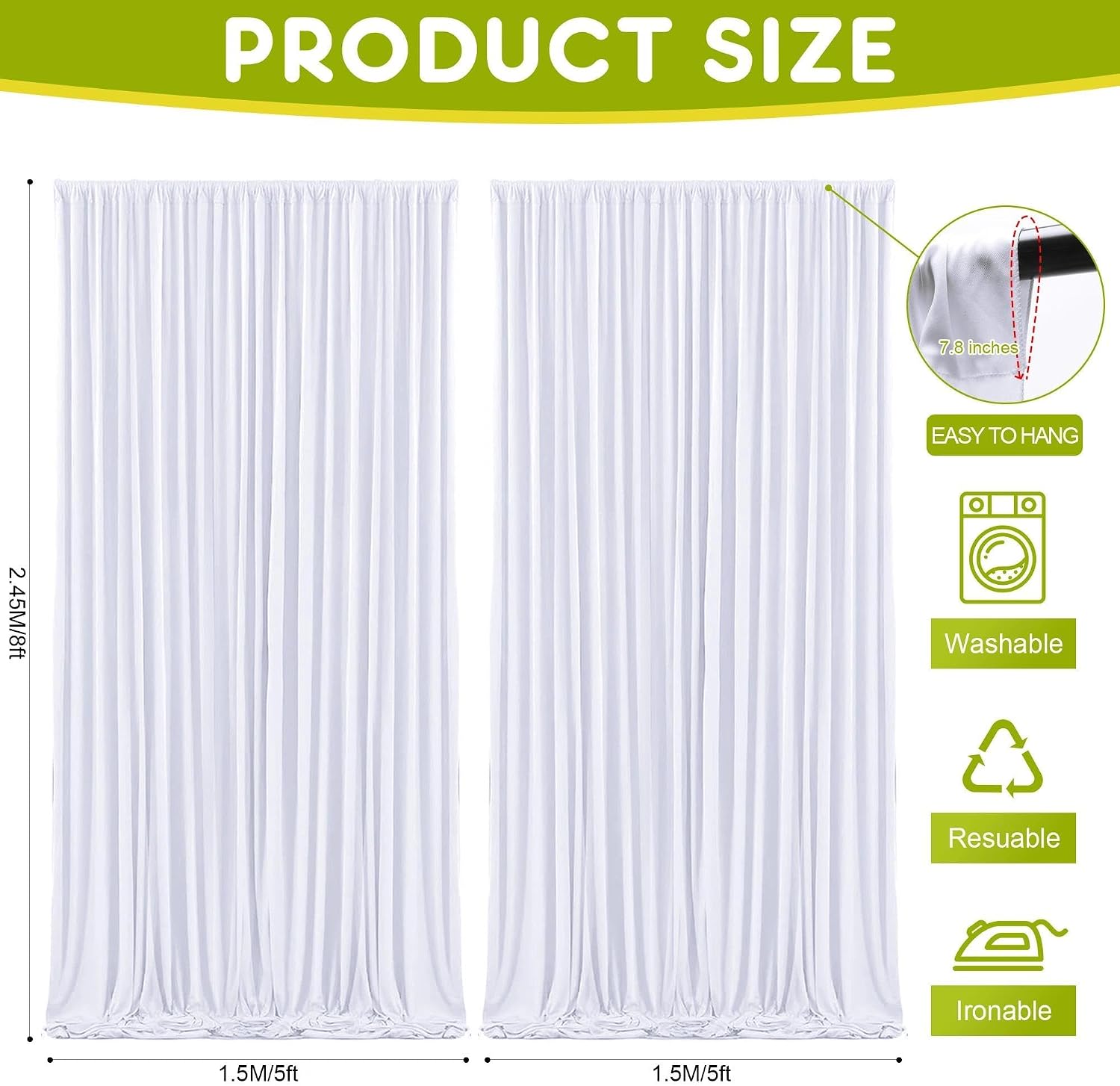 Thumbnail 1 de Wokceer White Backdrop Curtain for Weddings and Events (10x8FT, 2 Panels)