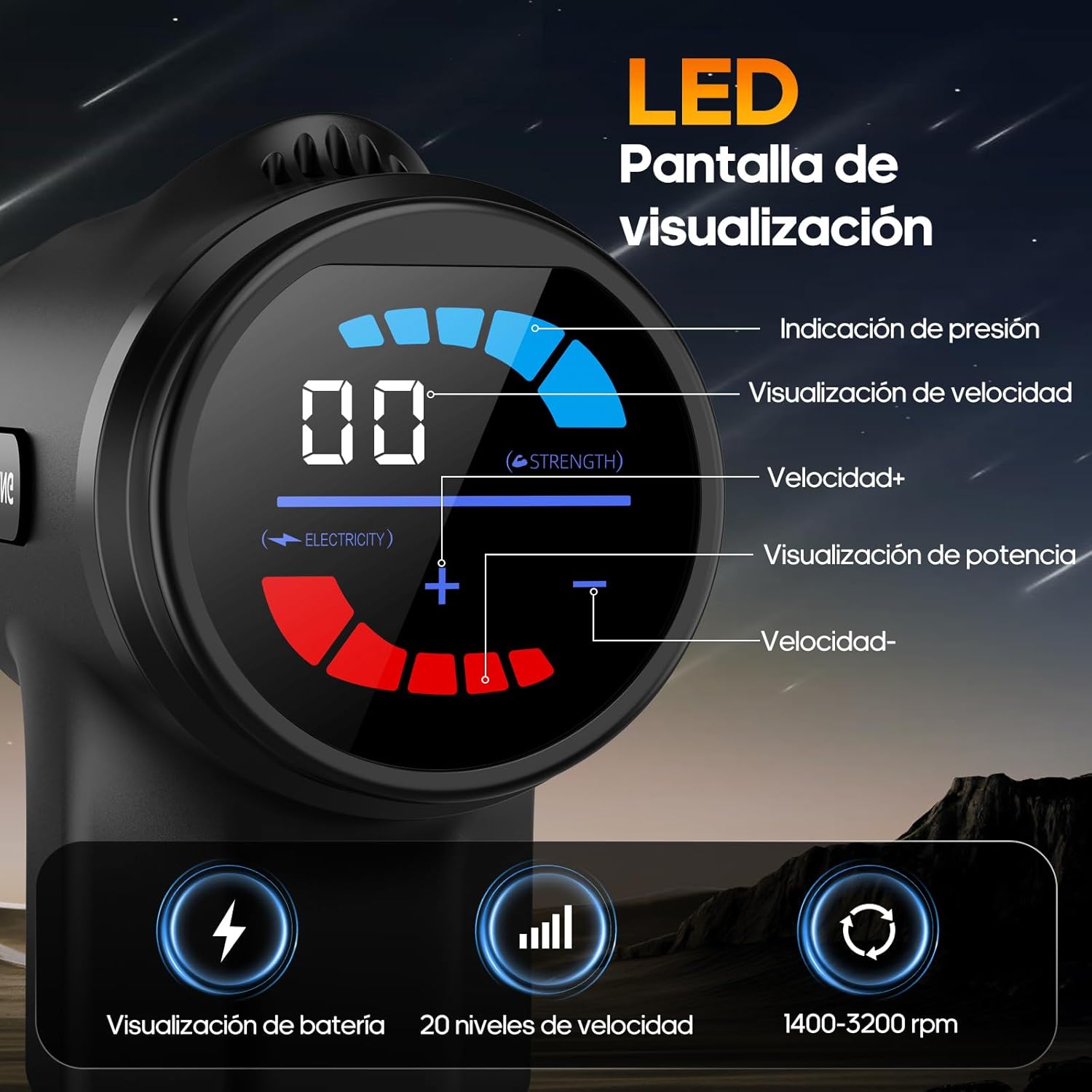 Detalle de AERLANG Pistola de Masaje Muscular con Calor 20 Velocidades