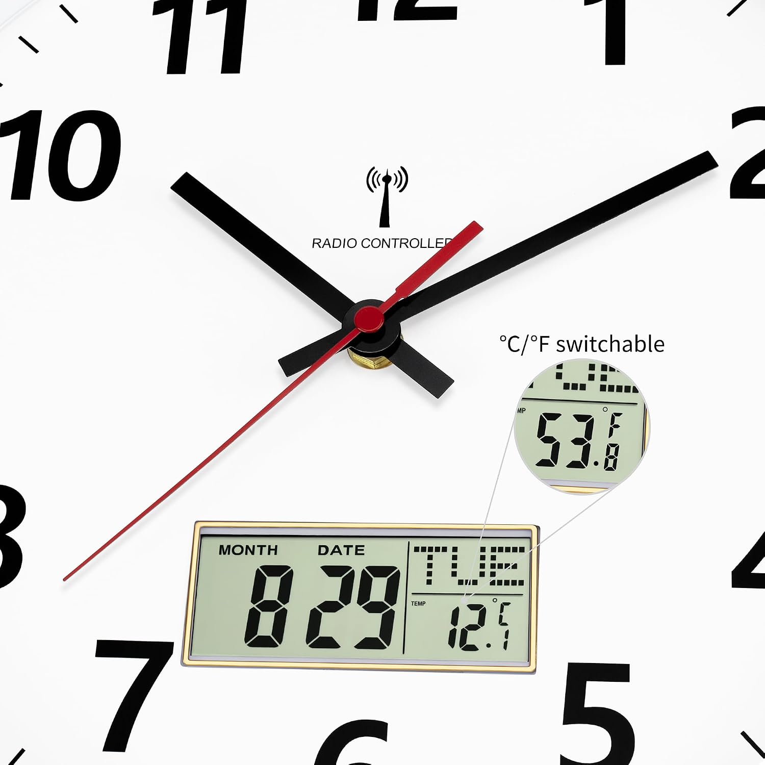 Thumbnail 2 de Foxtop Funk Wanduhr -05 radiogestuurde wandklok van 30 cm met LCD-display