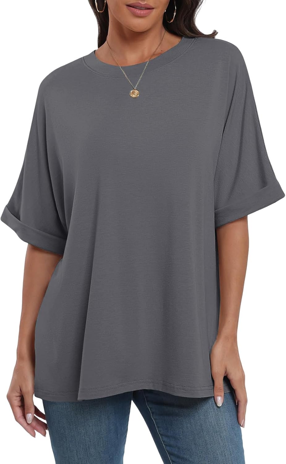 Thumbnail 4 de Cuptacc Damen Oversize T-Shirt – Rundhals, Tunika-Länge, Sommerkomfort