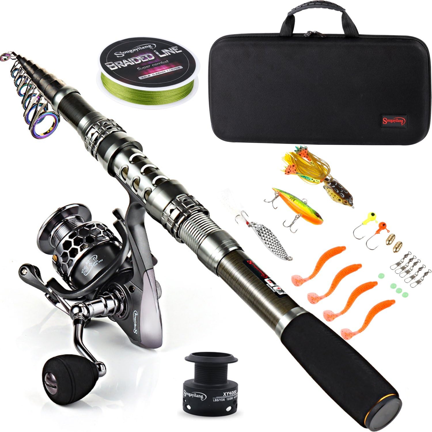 Sougayilang Telescopic Fishing Rod Reel Combo with Travel Carrier Bag