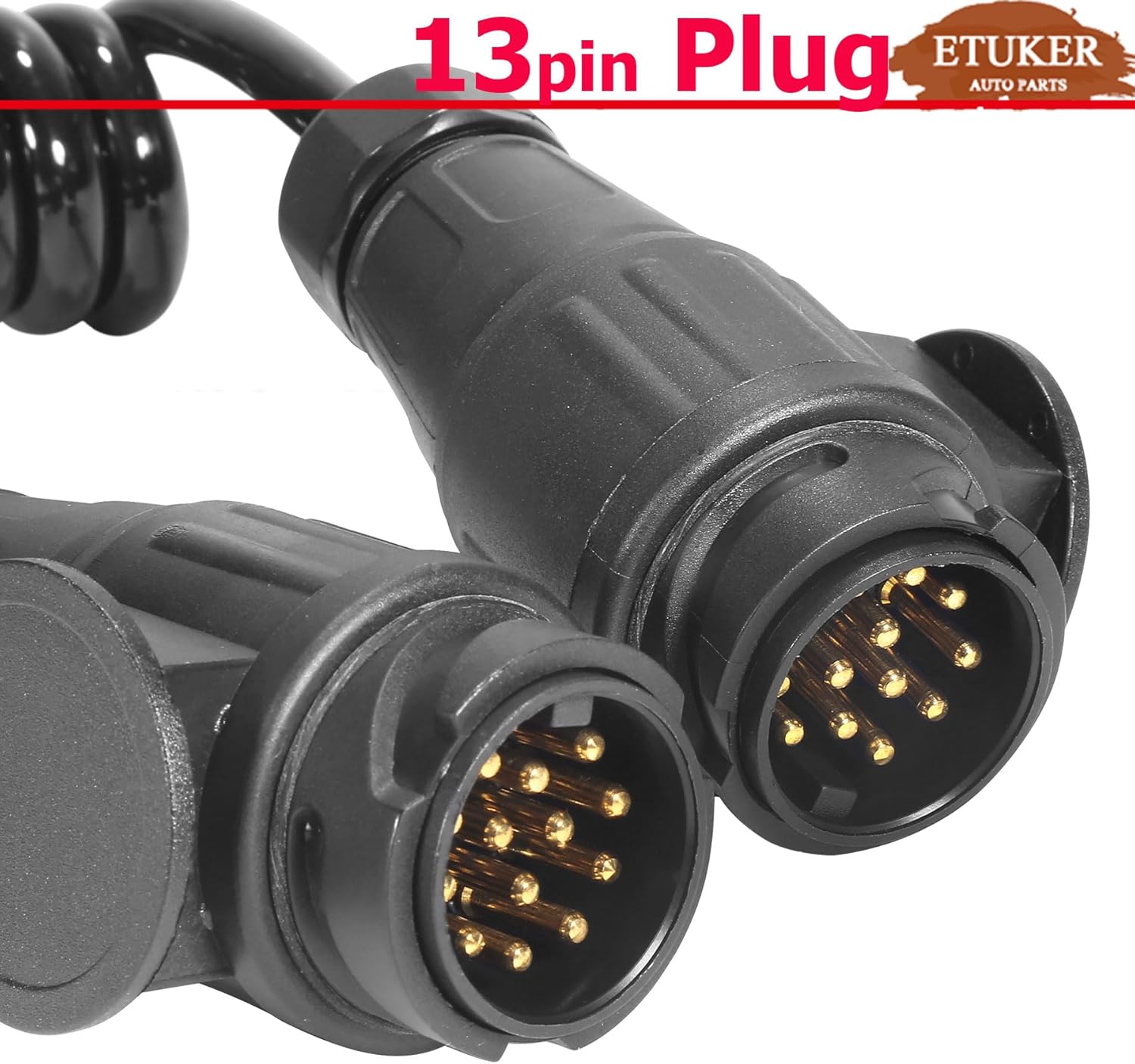 Thumbnail 3 de ETUKER 13pin 2M Trailer Extension Coiled Lead 12v with 2x 13pin Plugs
