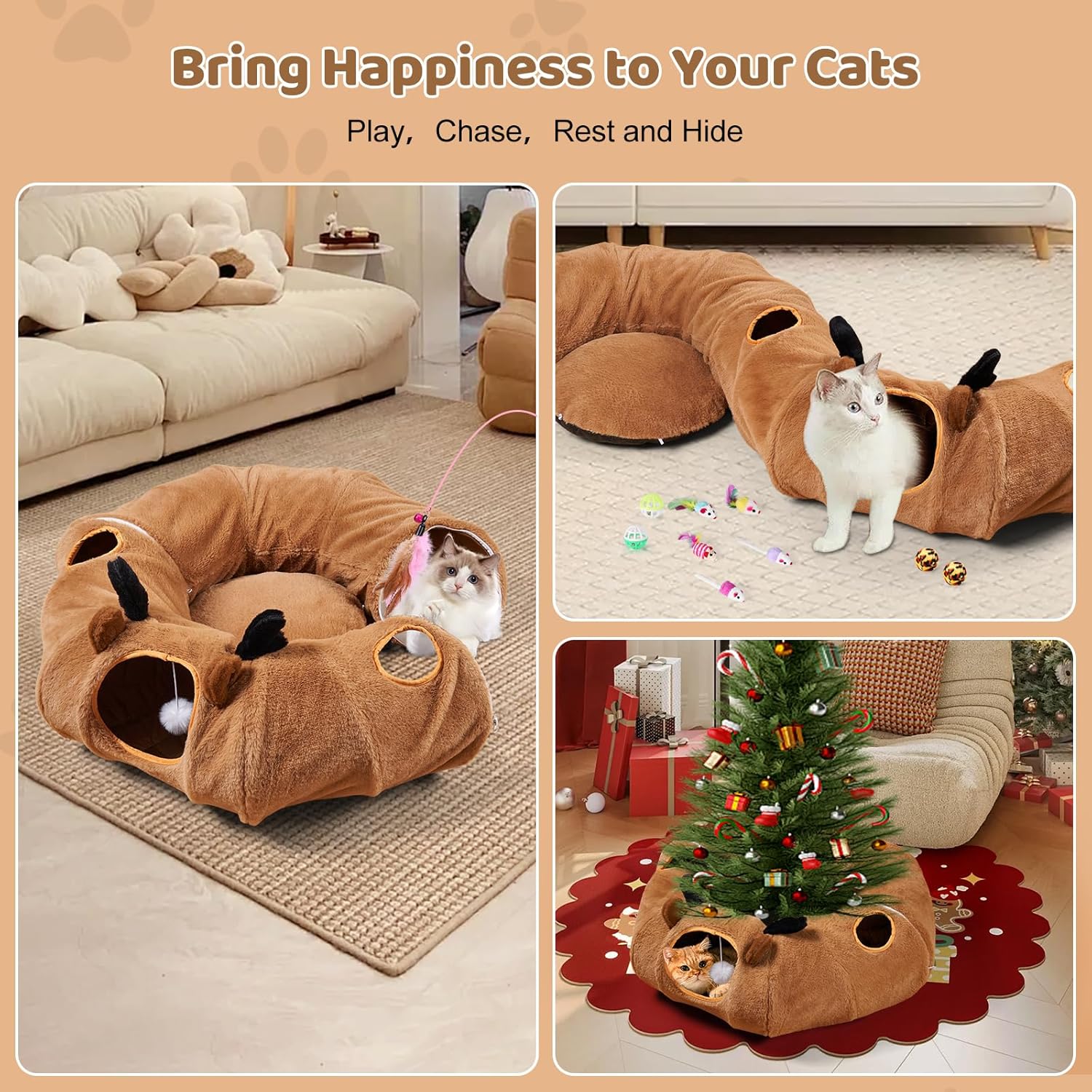Thumbnail 6 de Odoland Cat Tunnel Bed (Foldable Donut Tunnel) with Ball & 4 Peek Holes
