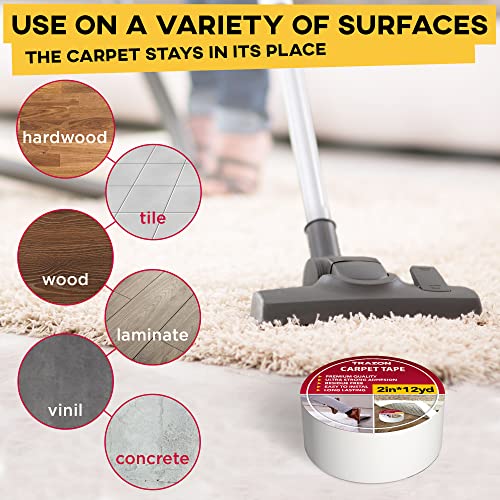 Detalle de Trazon Carpet Tape Double Sided – Heavy-Duty Rug Gripper for Hardwood Floors and Area Rugs (2 Inch x 12 Yards)