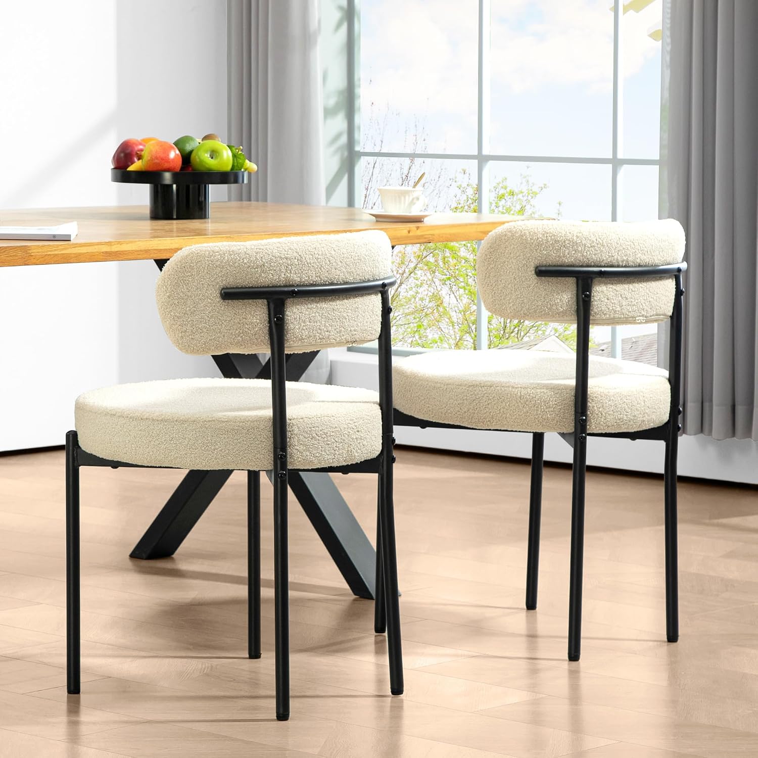 Thumbnail 6 de HOMCOM lot de 2 chaises de salle à manger beige rembourrées dossier et pieds acier noir