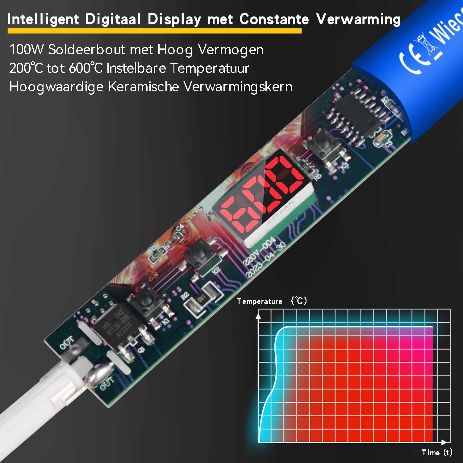Thumbnail 5 de Wiecok 908 soldeerbout 100 W met lcd-scherm en 5 soldeerstiften